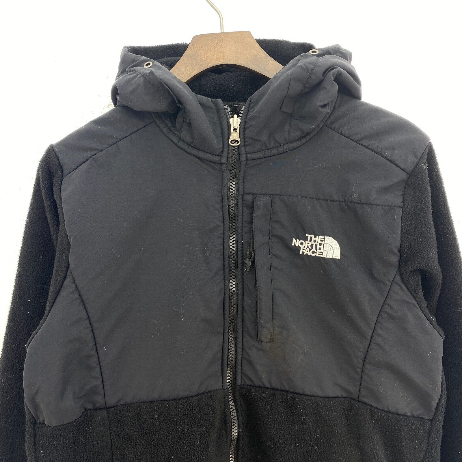 Women's The North Face Zip Pockets Fleece Hooded Jacket Full Zip Size S Black