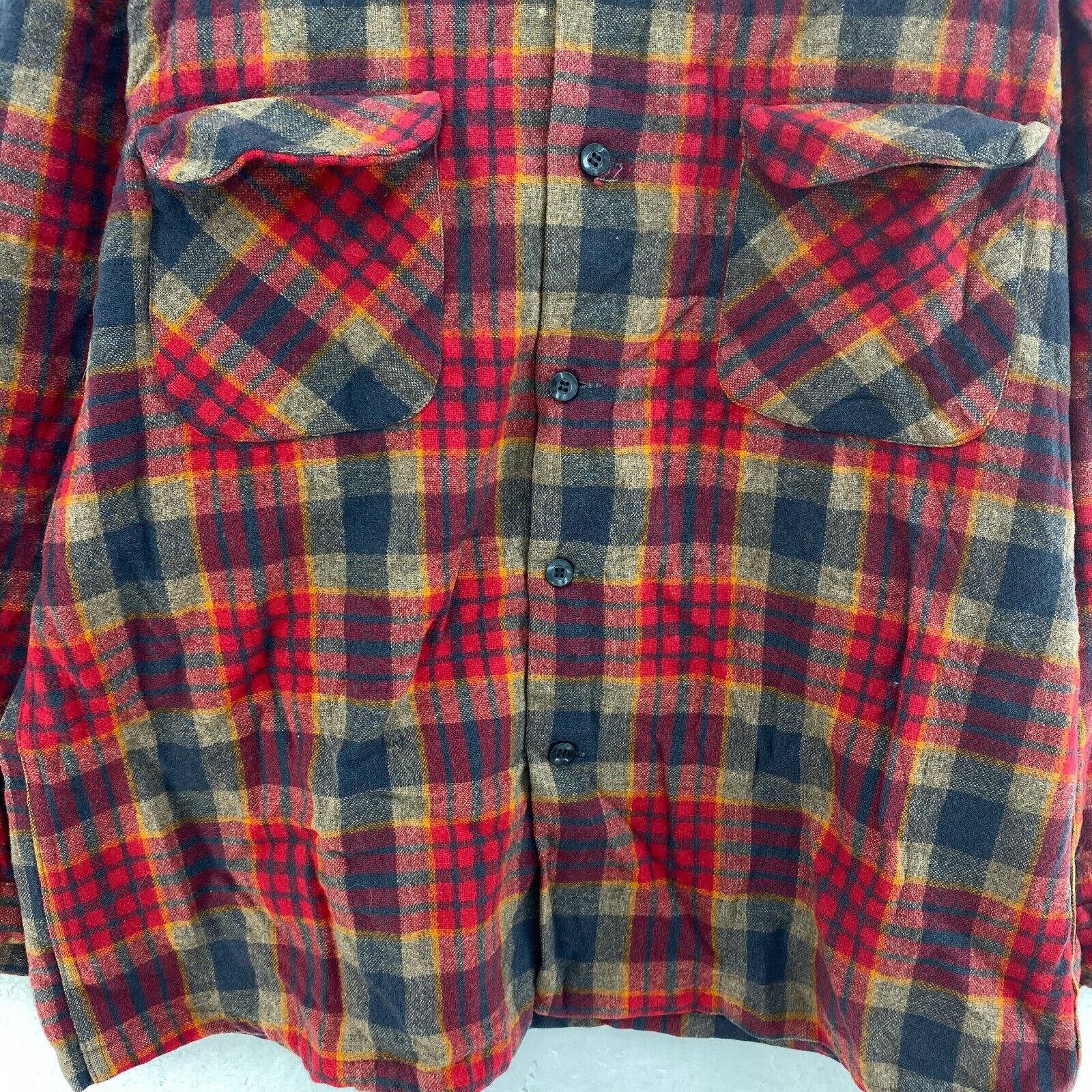 Vintage Pendleton Wool Checked Red Button Up Shirt Size L Looped Collar