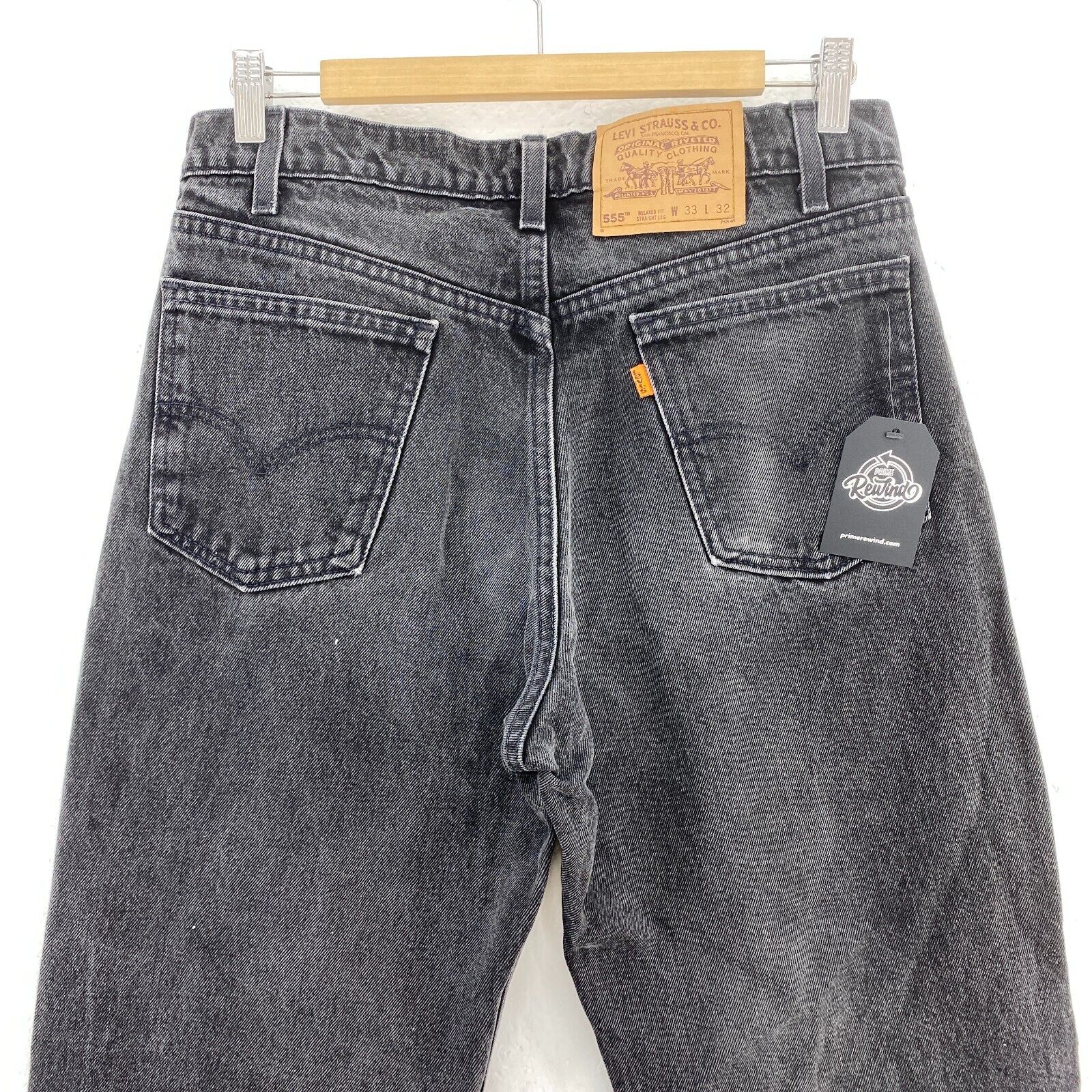 Levi's 555 Orange Tab Dark Wash Black Denim Straight Jeans Size 33