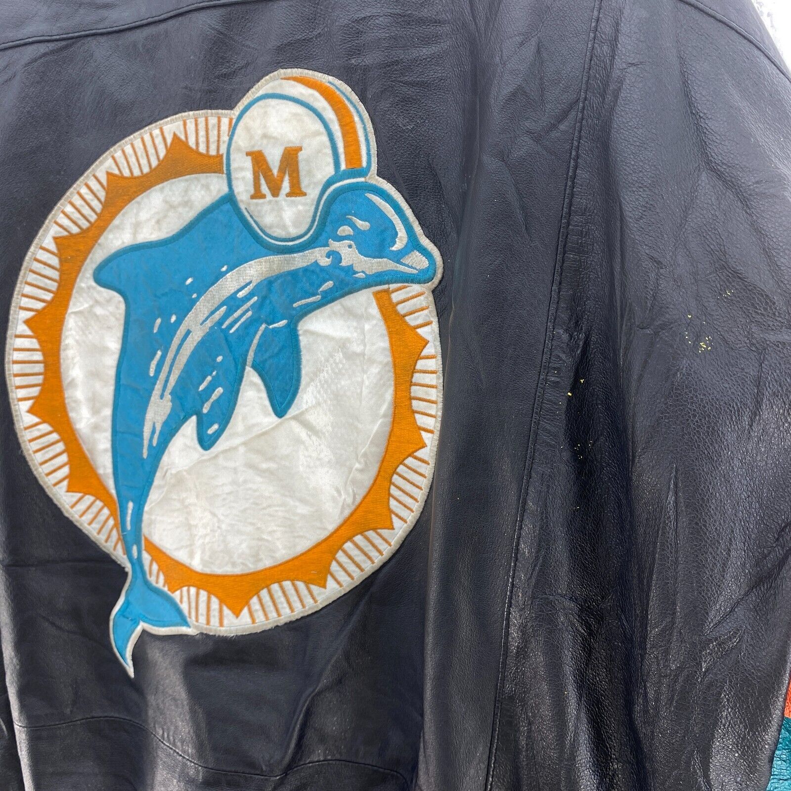 Pro Player Miami Dolphins Logo NFL Vintage Leather Full Zip Jacket Size XL