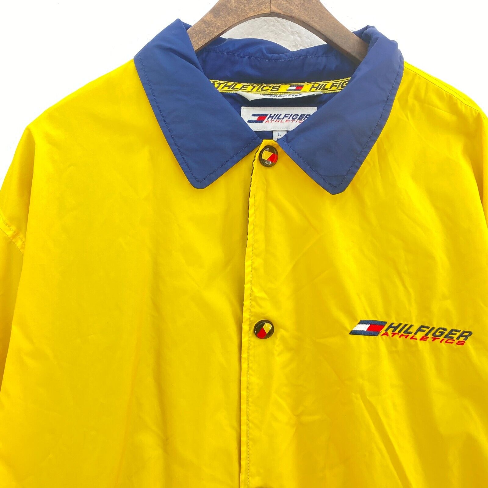 Tommy Hilfiger Logo Vintage Yellow Snapped Rain Jacket Size L