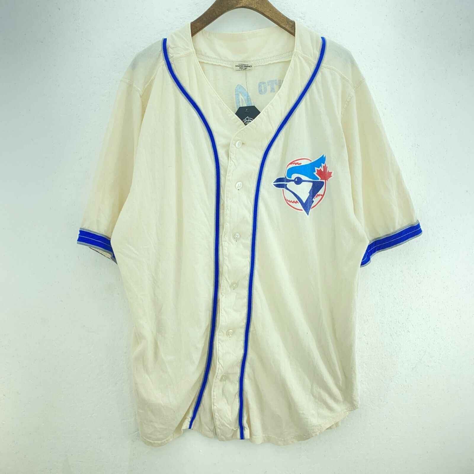 Toronto Blue Jays Button Up MLB White Cotton Jersey Size XL