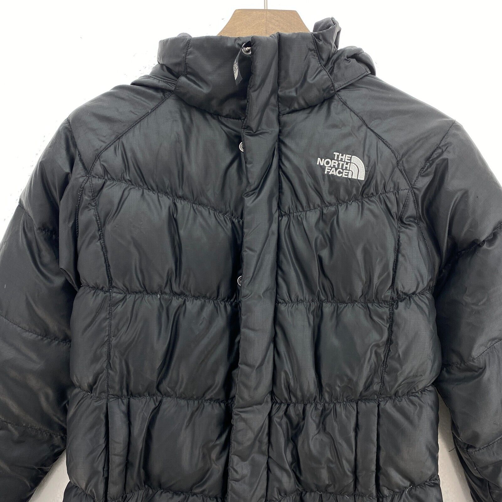 The North Face 550 Down Filled Full Zip Black Hooded Jacket Size M Girls