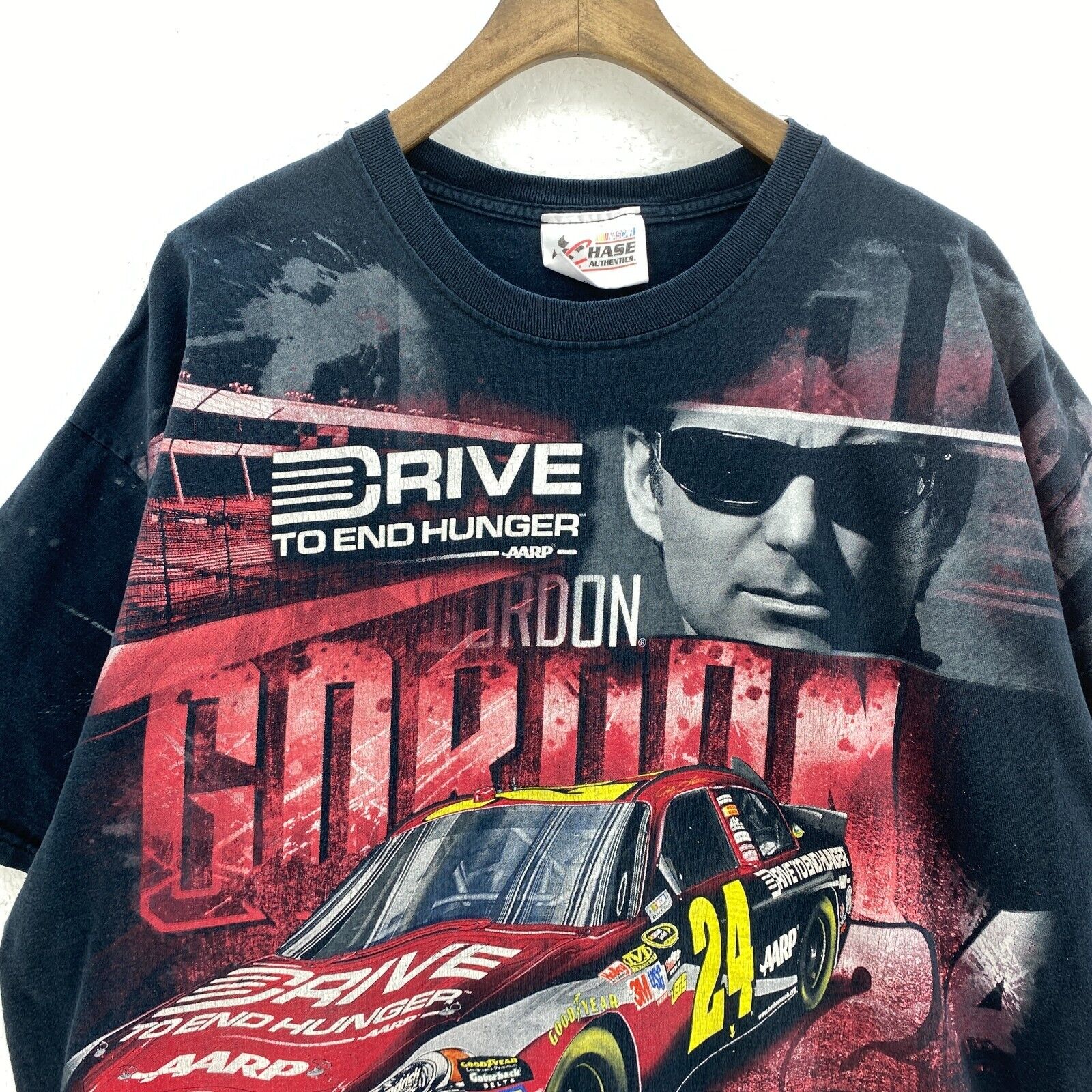 Chase Authentics NASCAR Drive To End Hunger Black Vintate T-shirt Size XXL