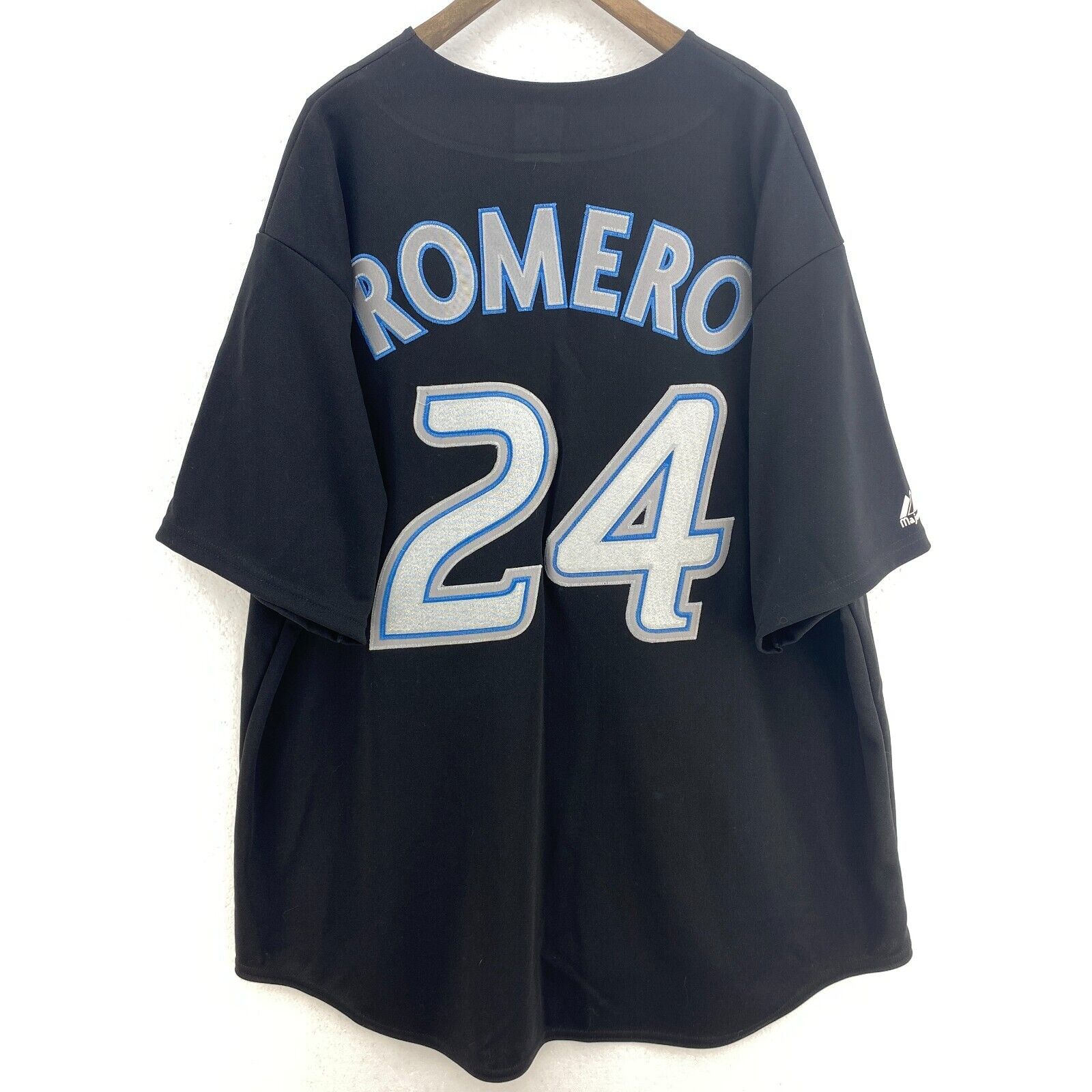 24 Ricky Romero Toronto Blue Jays Logo Black Jersey Size XL MLB Baseball
