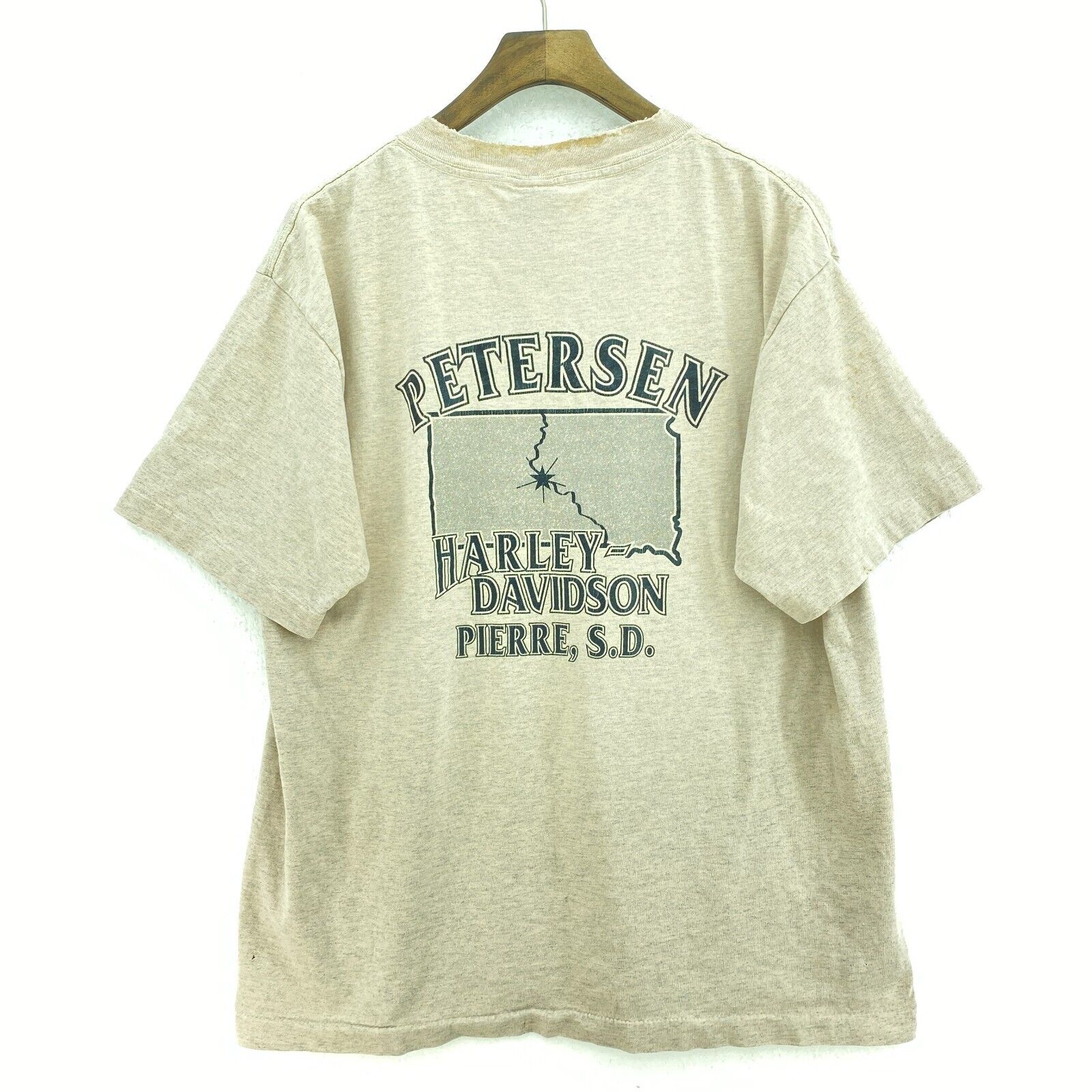 Harley Davidson Motorcycle Petersen Beige T-shirt Size XL Graphic Print