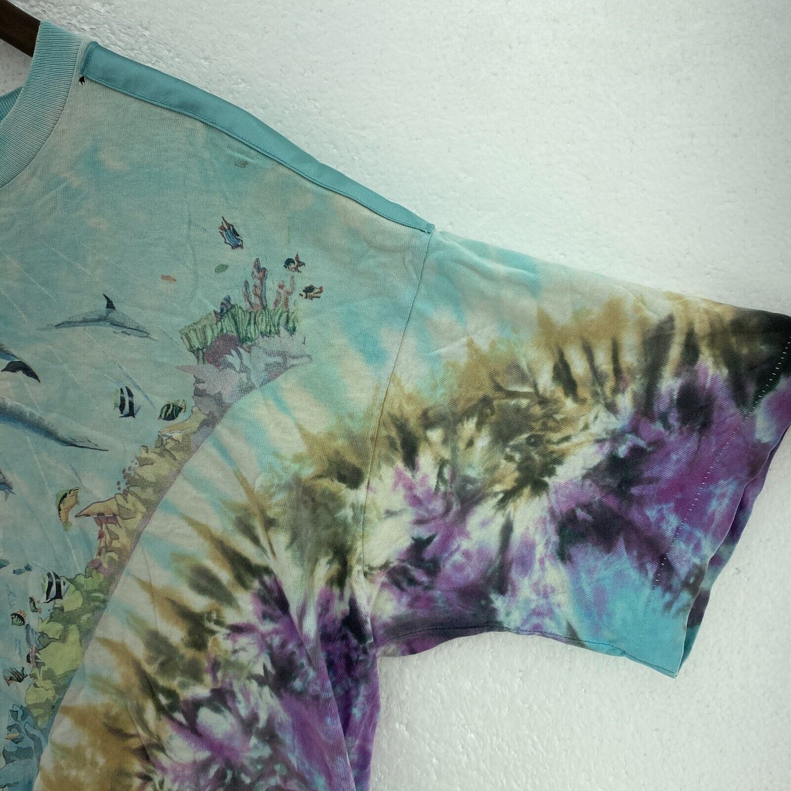 Vintage Liquid Blue Blue Tie Dye Sea Animals T-shirt Size XL Tee