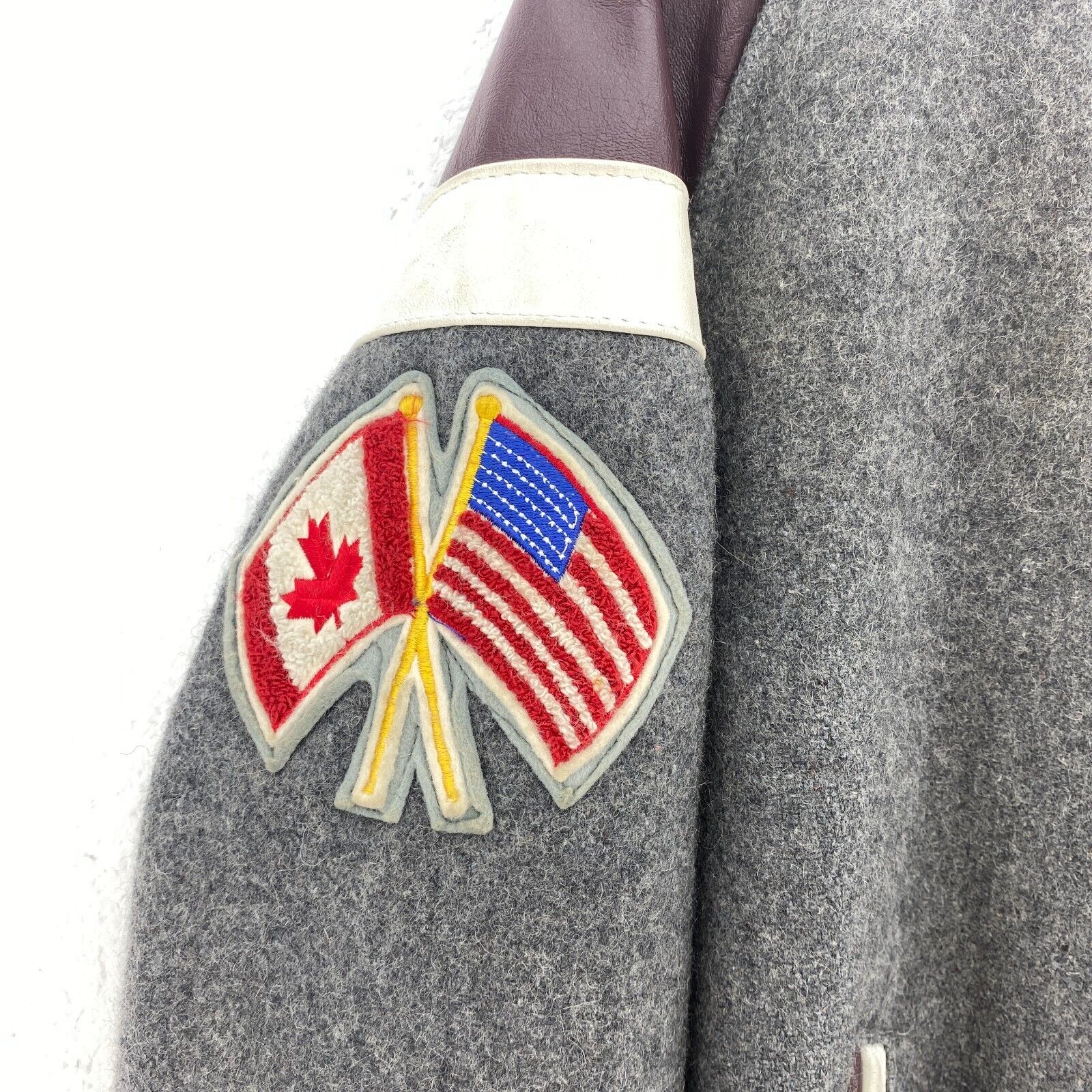 Moldmakers Of Canada Gray Wool Varsity Snap Jacket Size 42