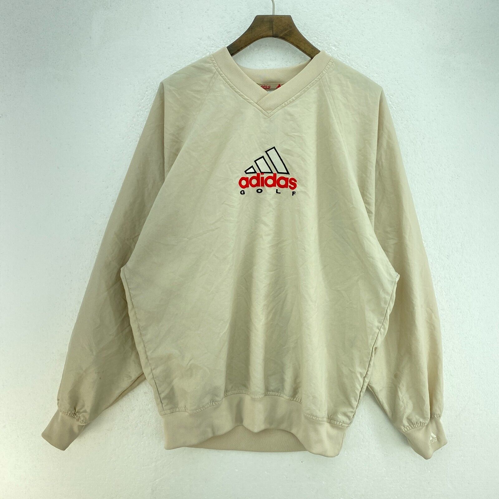 Vintage Adidas Golf Logo Beige Pullover Light Jacket Size S V-Neck