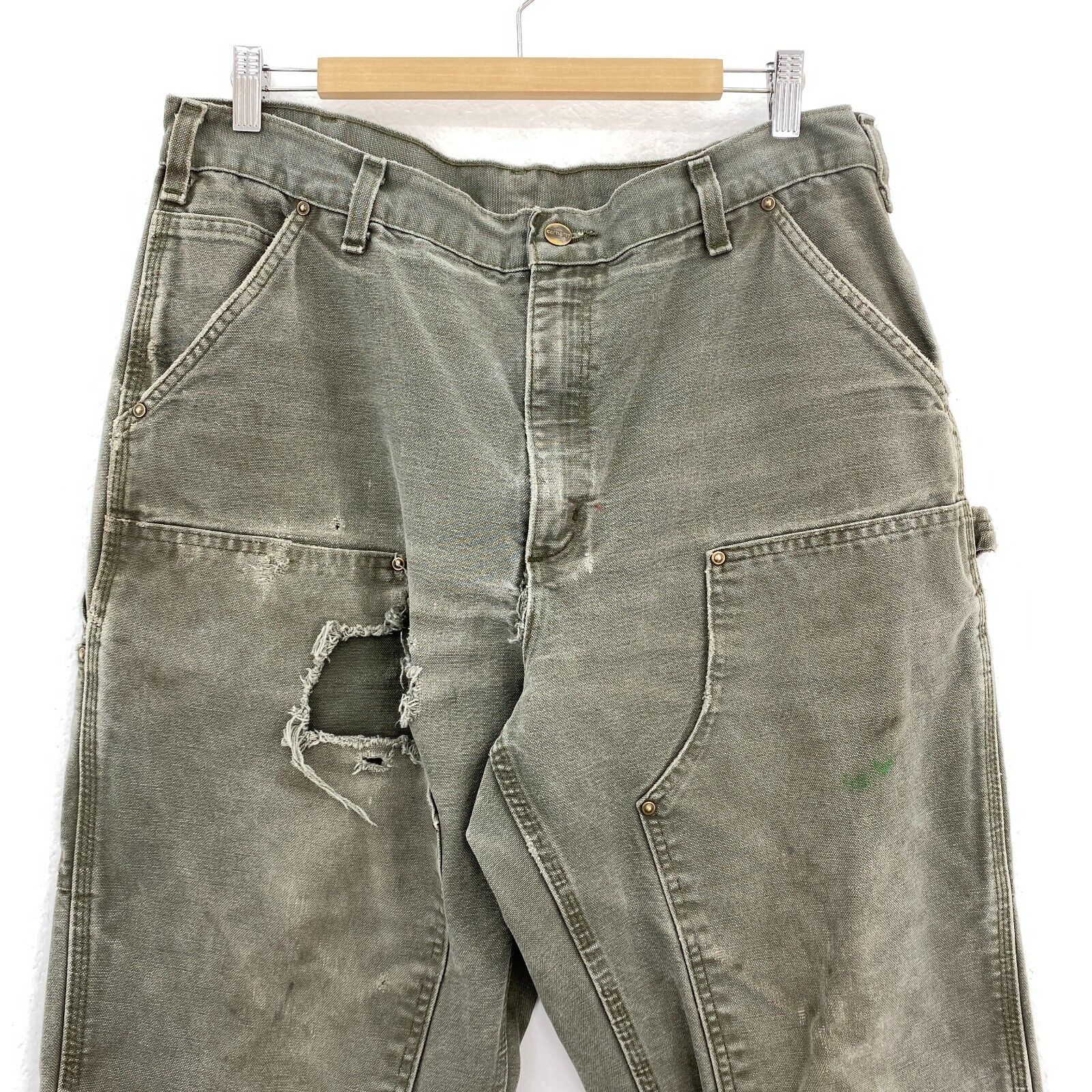 Carhartt Moss Green Workwear Pant Straight Double Knee Size 36 x 32