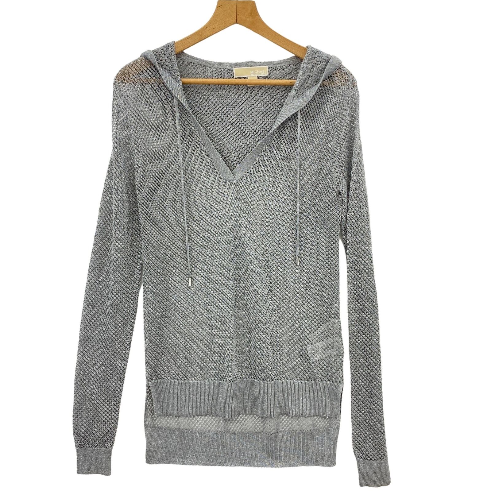 Michael Kors Women's Metallic Mesh Gray Hooded Sweater