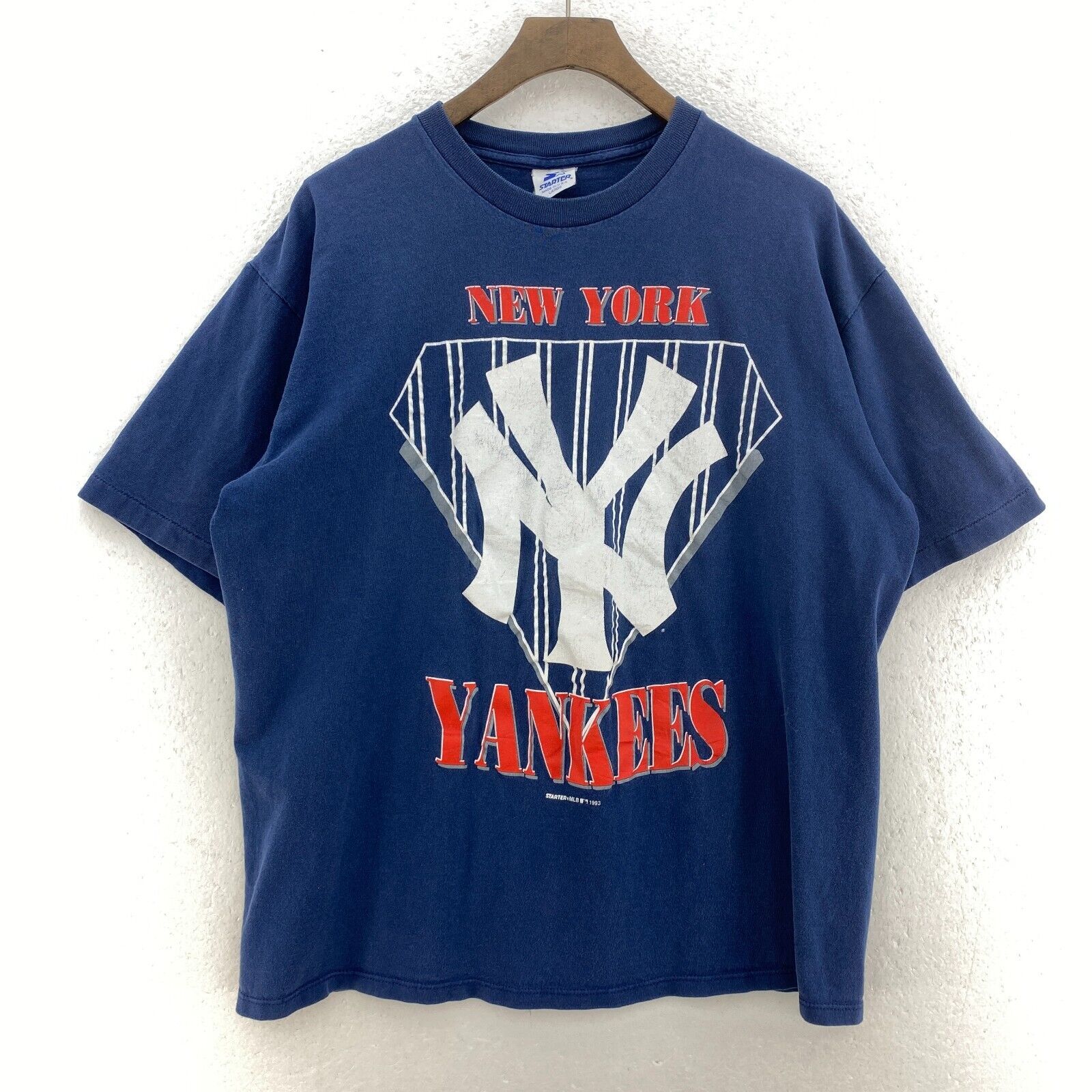 Starter New York Yankees MLB Navy Blue T-shirt Size L Single Stitch