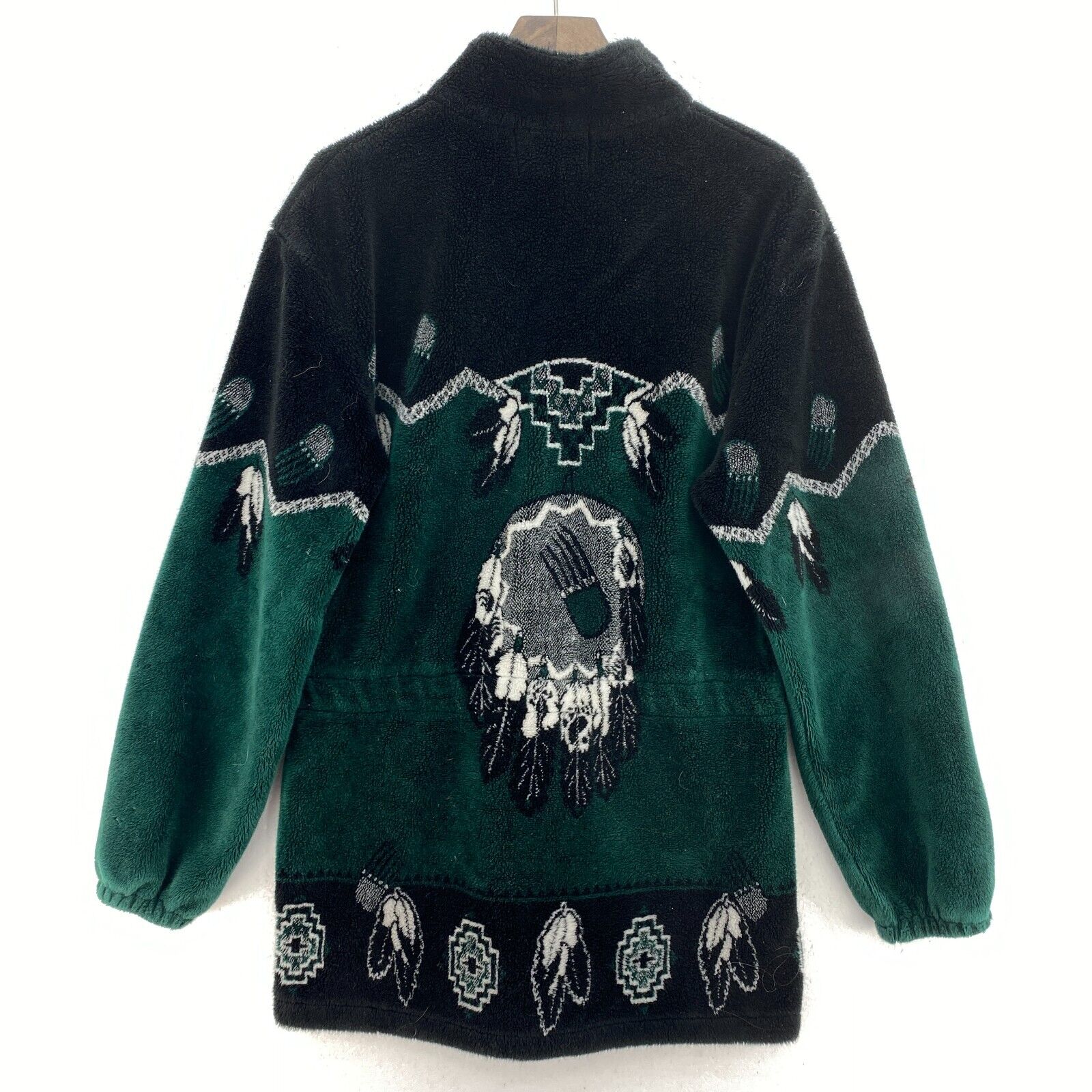 Vintage Full Zip Tribal Print Green Fleece Jacket Size M