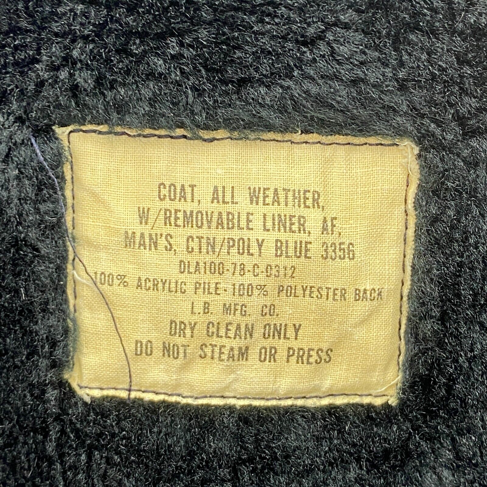 Vintage Military Fleece Lined Army Trench Coat Navy Blue Size L