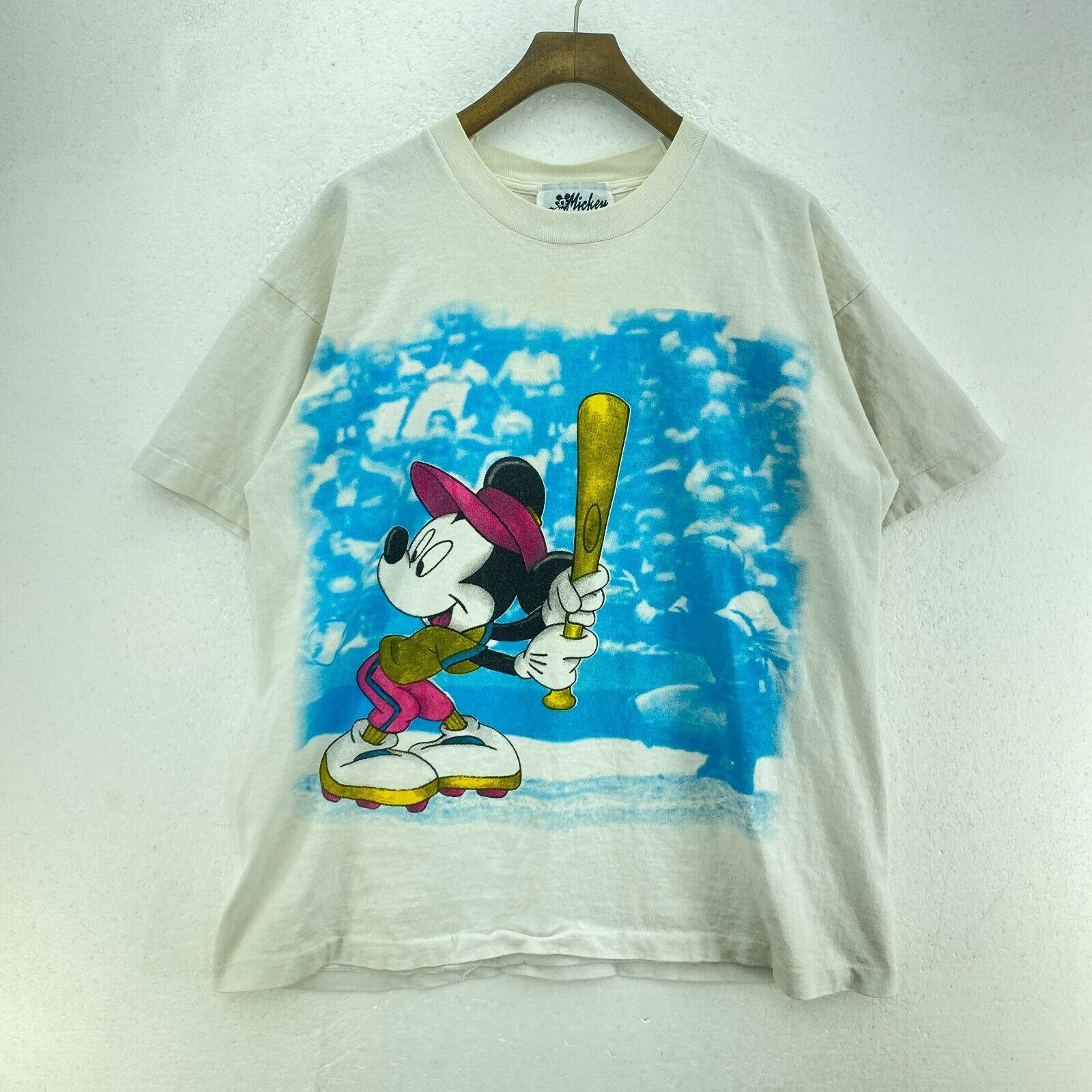 Vintage Disney Mickey Mouse Baseball White T-shirt Size M