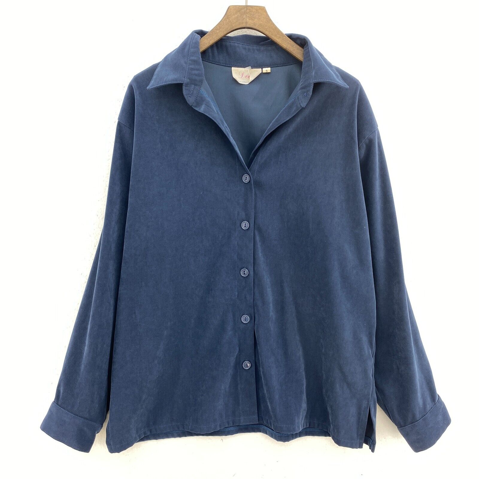 Vintage 70s Navy Blue Button Up Shirt Size S