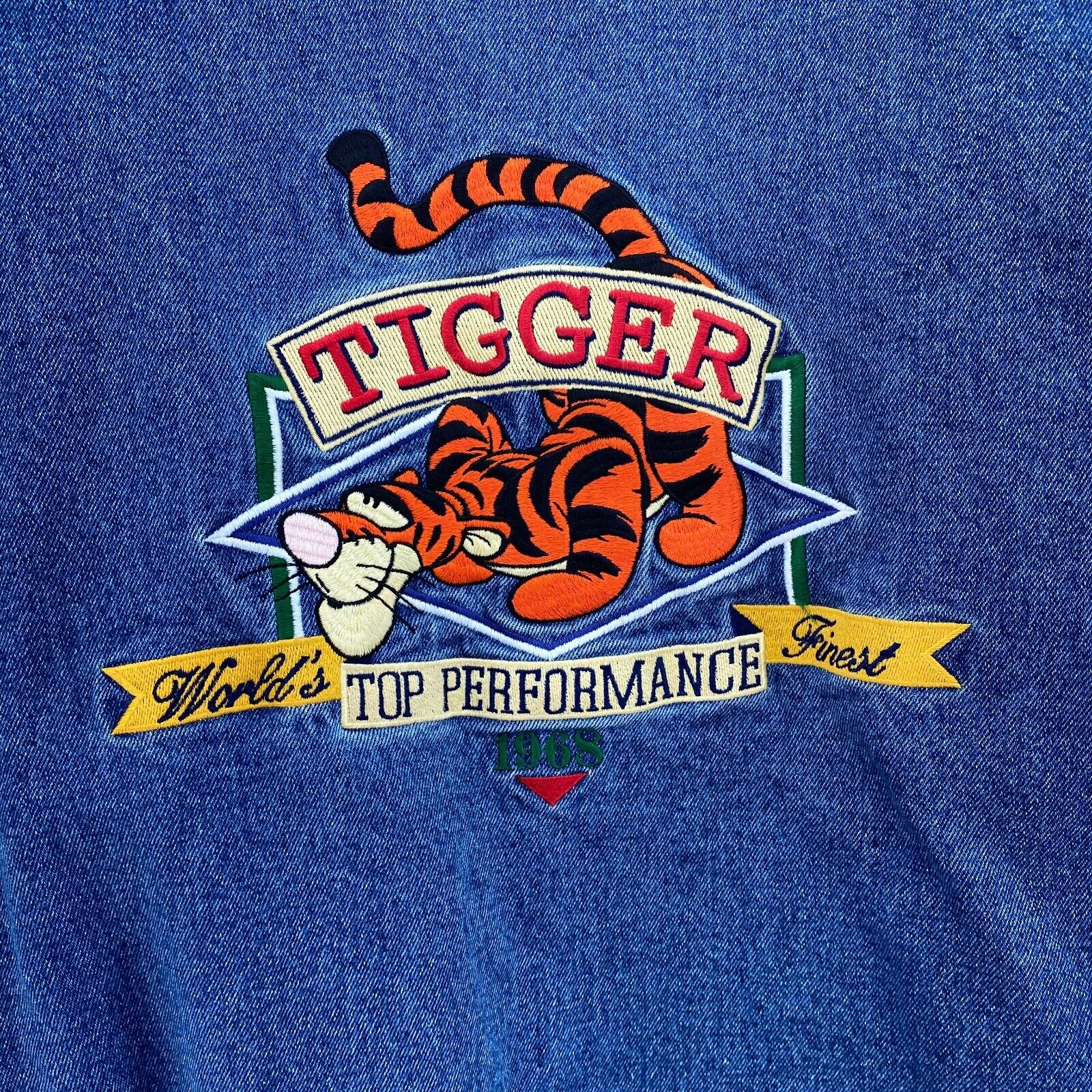 Disney Tigger 1968 Winnie Pooh Blue Denim Insulated Bomber Jacket Size XL