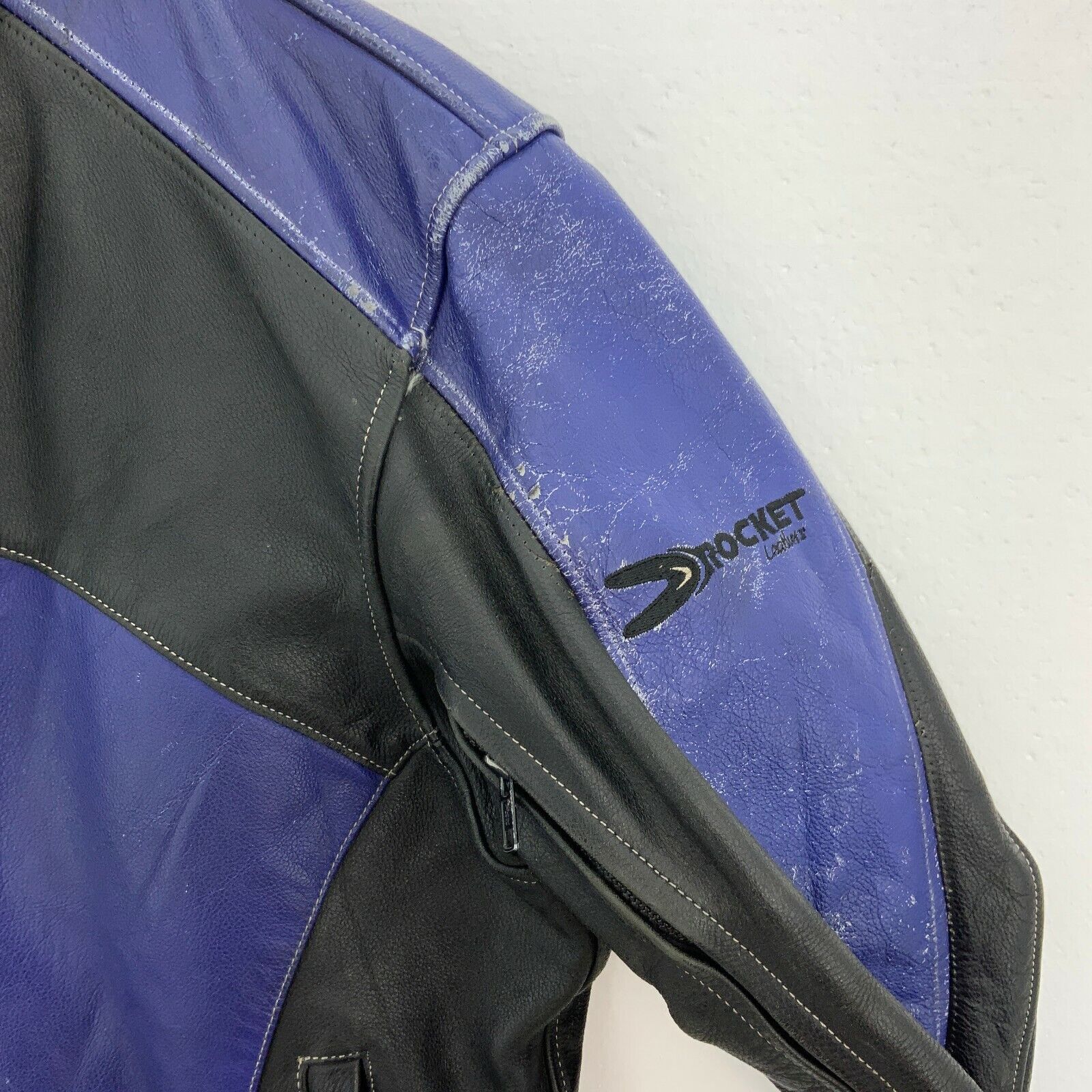 Joe Rocket Leather Jacket Purple Biker Motorcycles Size 44 Missing Lining