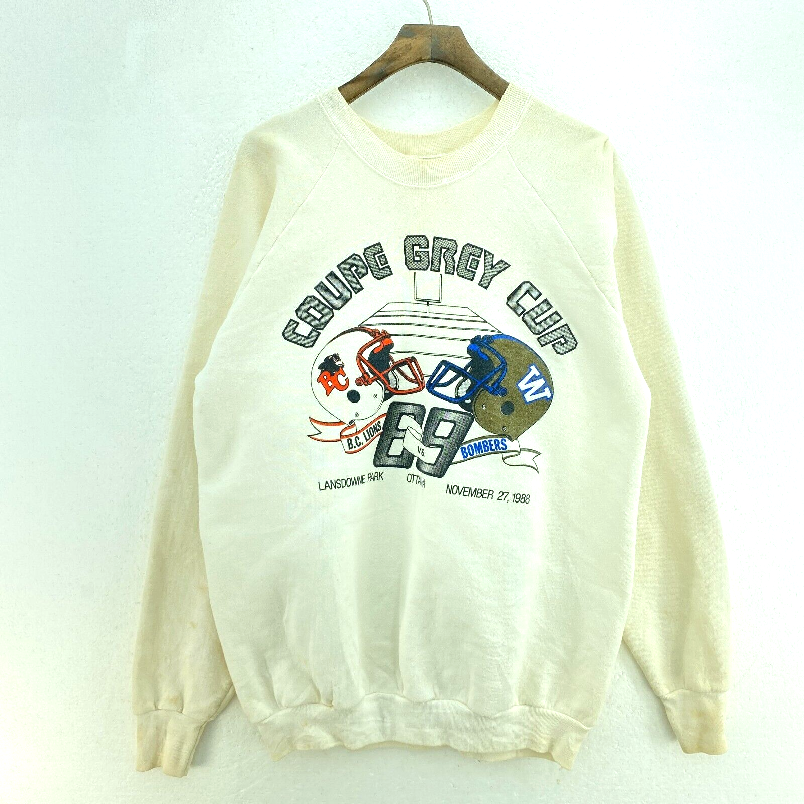 Vintage CFL Gray Cup B.C. Lions Winnipeg Blue Bombers White Sweatshirt Size XL
