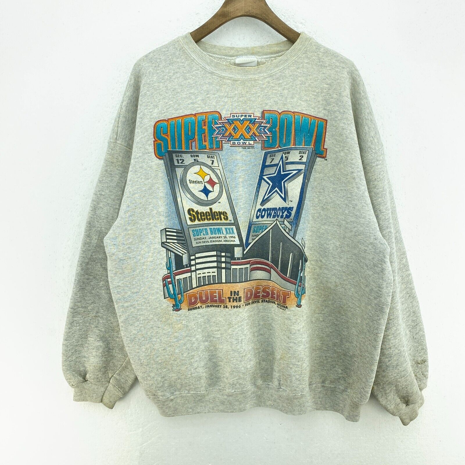 Super Bowl 1995 Pittsburg Steelers Dallas Cowboys NFL Gray Sweatshirt Size XL