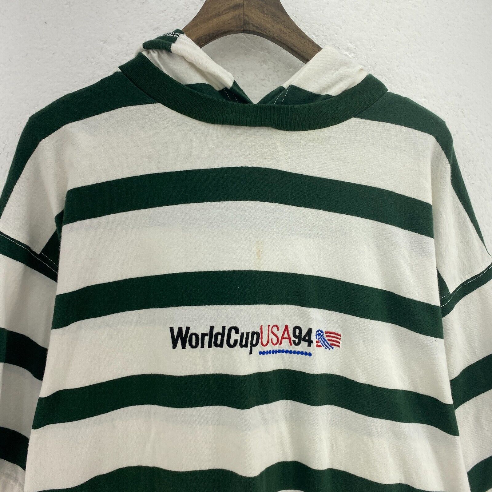World Cup USA 94 Football Green Stripes Hooded T-shirt Size 1