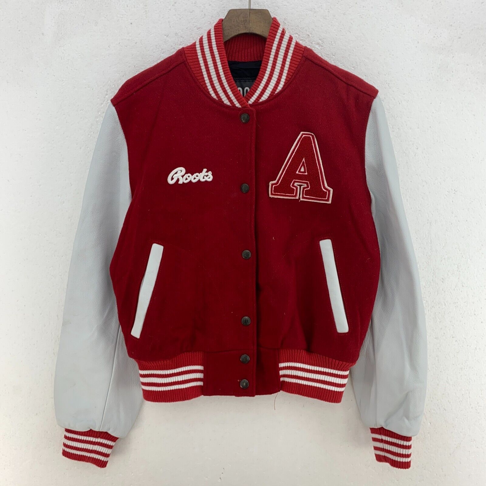 Roots A Letterman Snapped College Red Jacket Size 4 Women's
