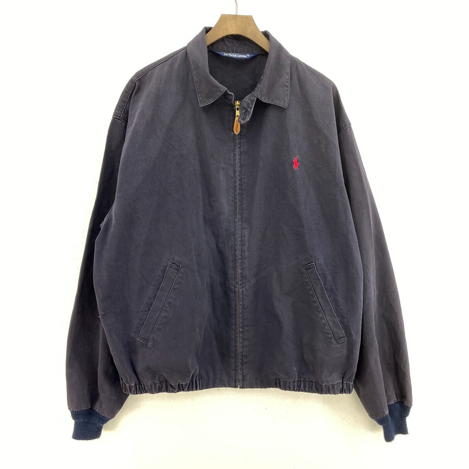 Vintage Polo Ralph Lauren Full Zip Bomber Cotton Navy Blue Jacket Size XL