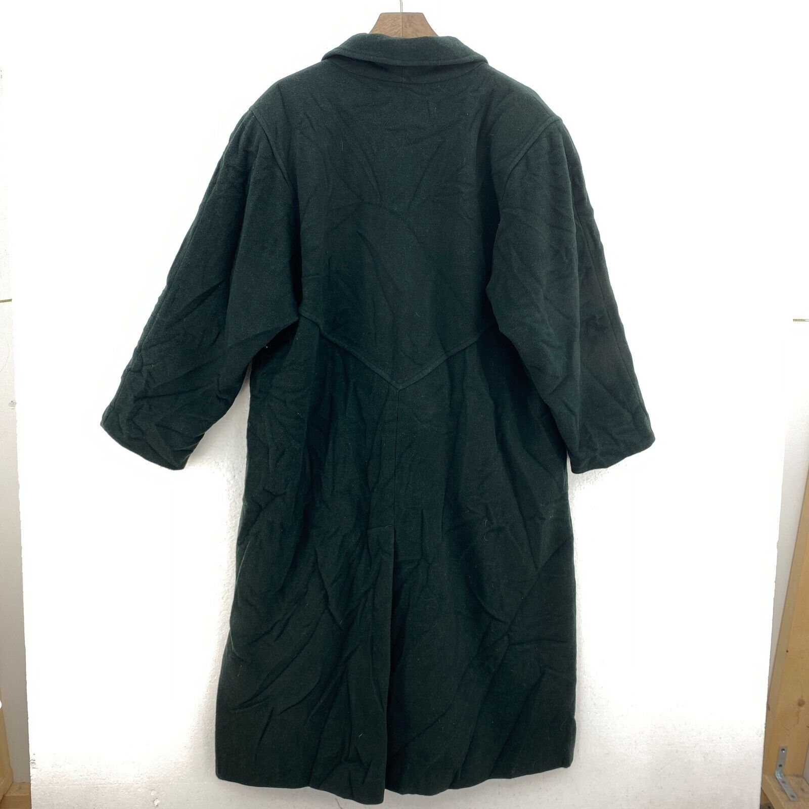 Vintage Wool Long Coat Green Long Jacket Double Breast Button Trench Coat