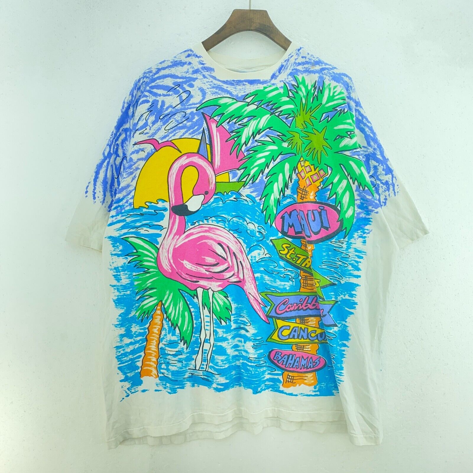 Tropical Caribbean Cancun Vacation White All Over Print T-shirt Size L