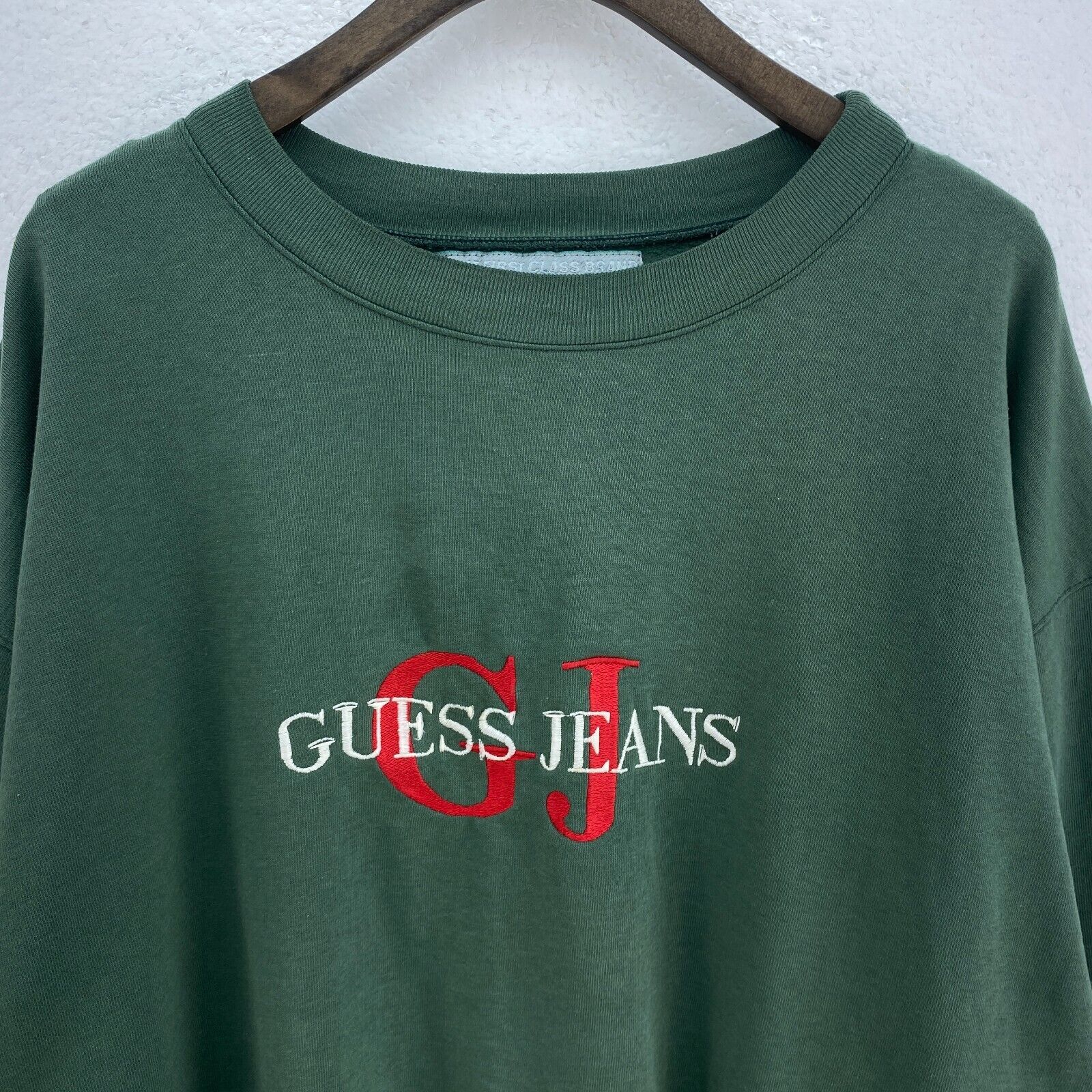 Guess Embroidered Logo Vintage Green Sweatshirt Size L