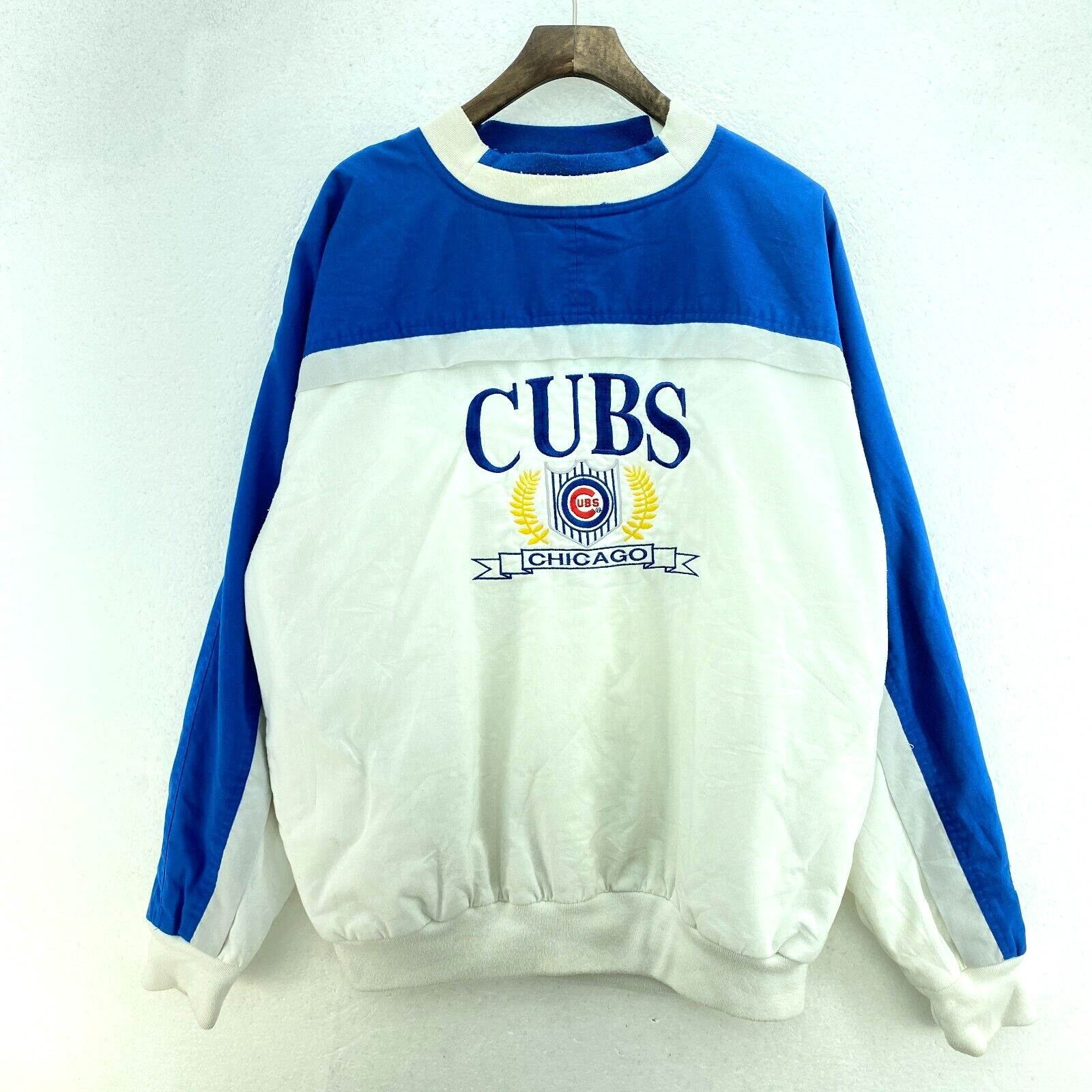 Vintage Logo 7 Chicago Cubs White Blue Sweatshirt Size L