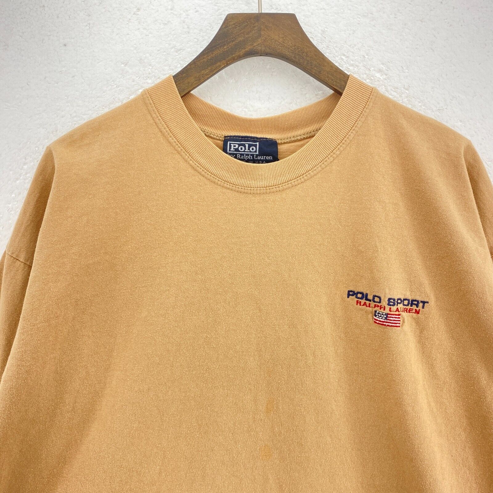 Vintage Polo Ralph Lauren Logo Mustard Yellow Long Sleeve T-shirt Size M