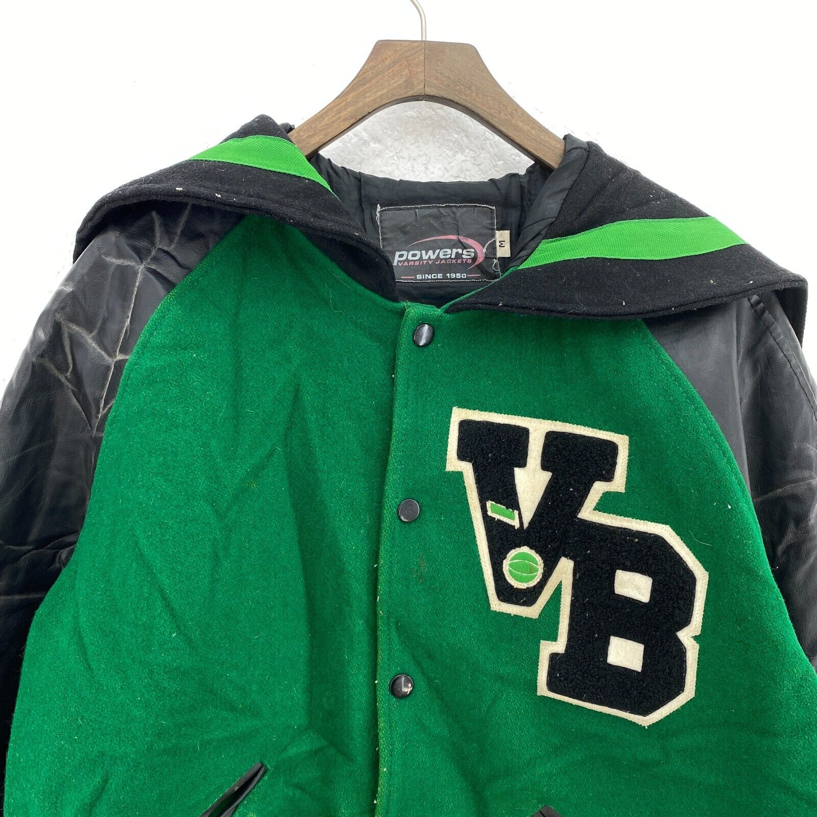 Vintage Varsity College Snapped Cheerleader Green Black Jacket Size M