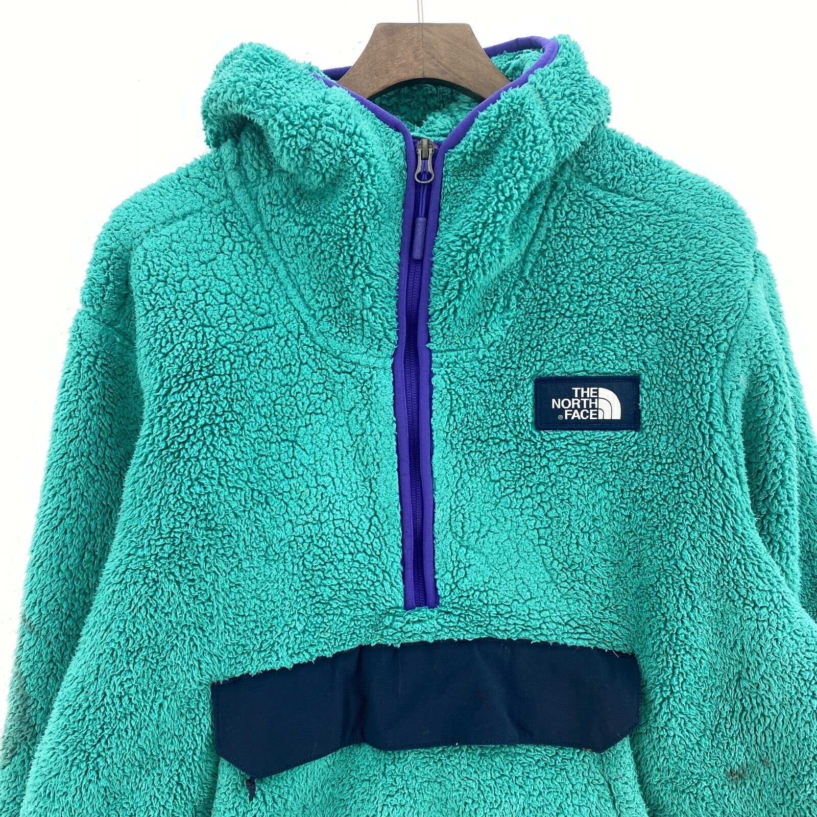 The North Face Quarter Zip Fleece Hooded Pullover Jacket Size M Blue