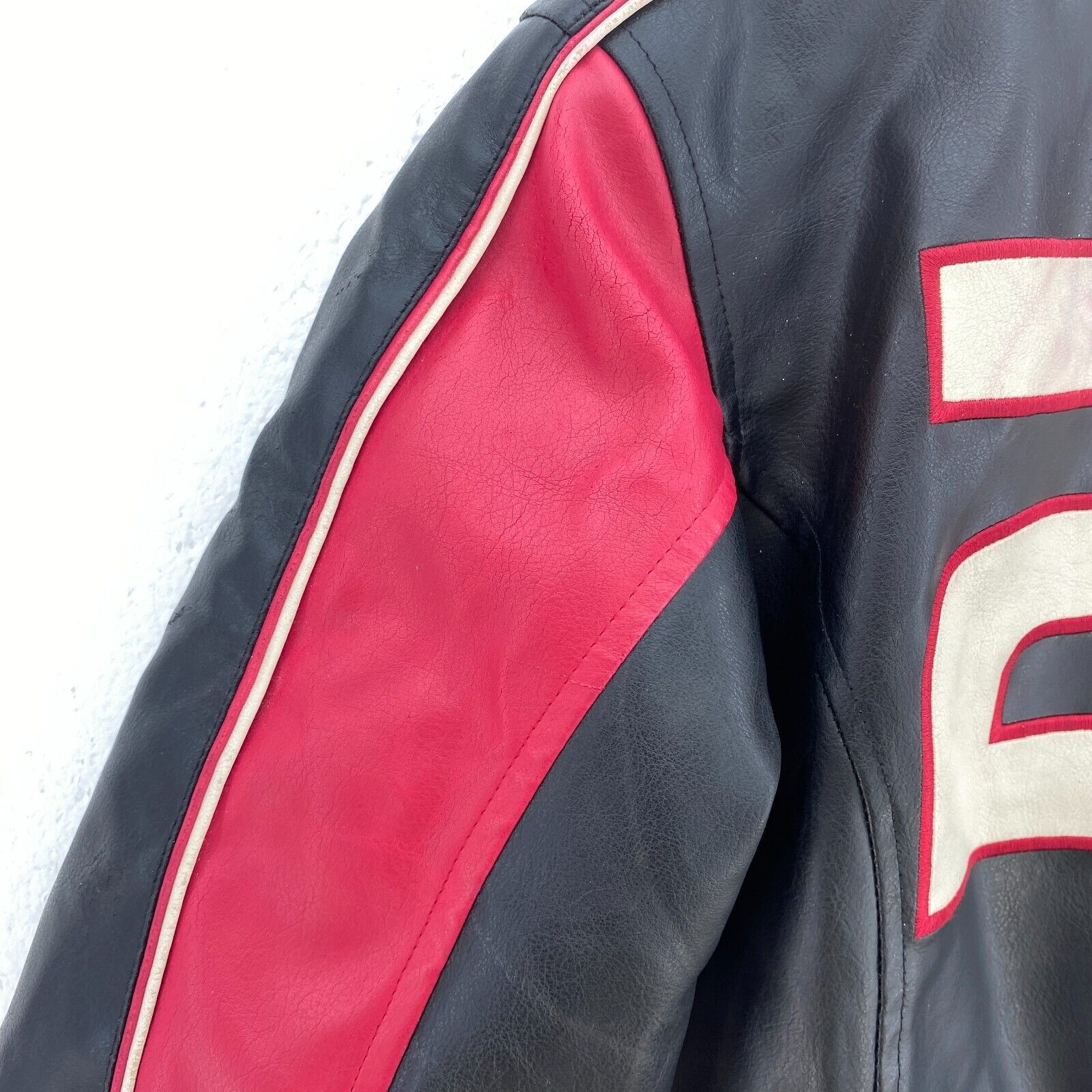 Nike Air Jordan Full Zip Black Red Leather Jacket Size S Kids