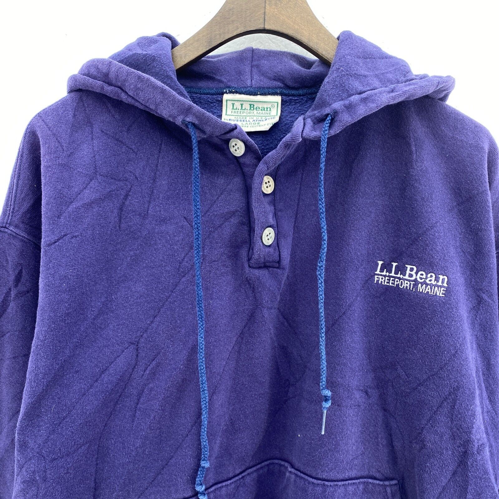 L.L Bean Freeport Town Embroidered Purple Hoodie Size L 1/4 Button