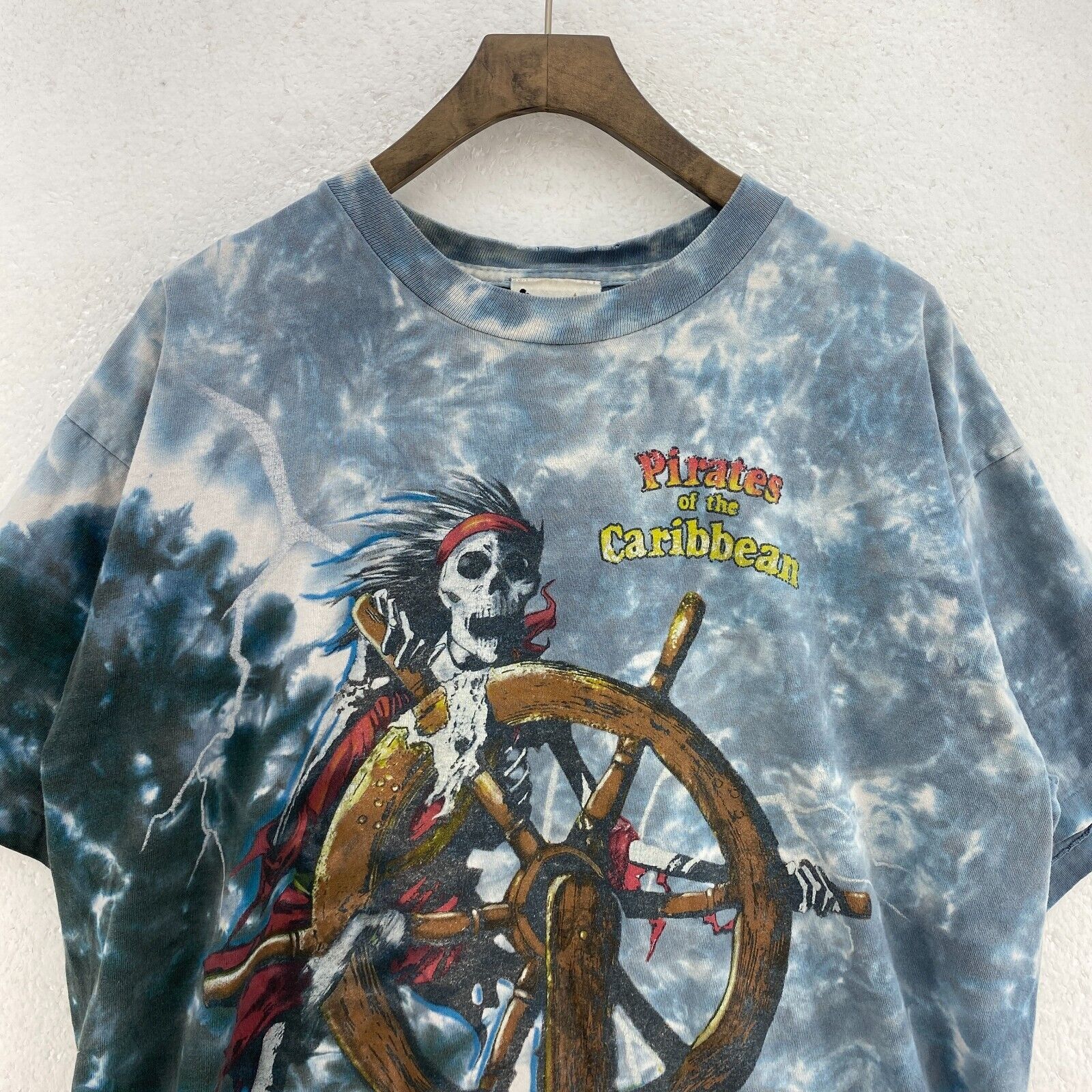 Pirates Of The Caribbean Disney All Over Print Tie Dye Blue T-shirt Size M