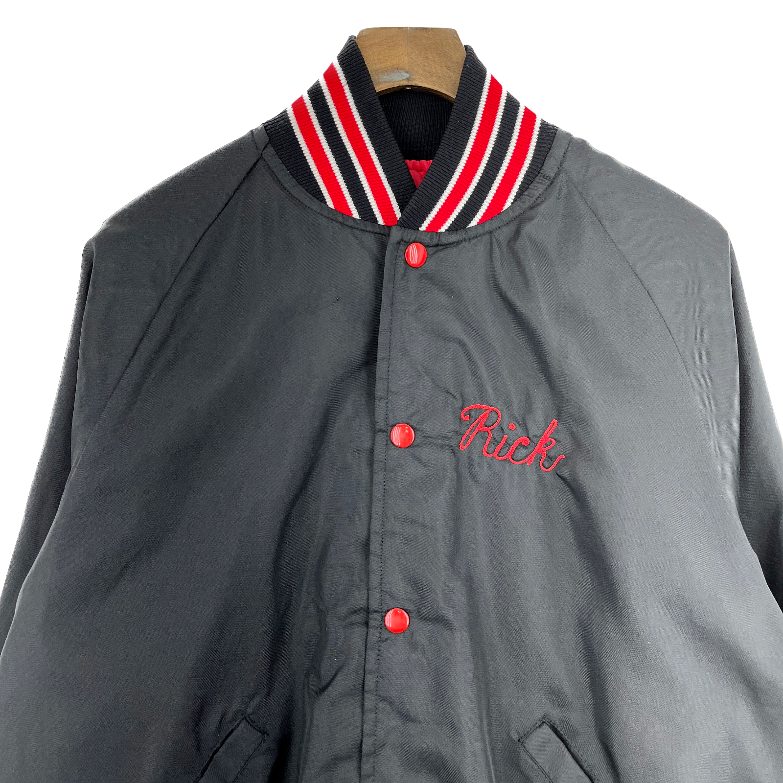 Vintage Varsity Elk River Black Bomber Snapped Jacket Size L
