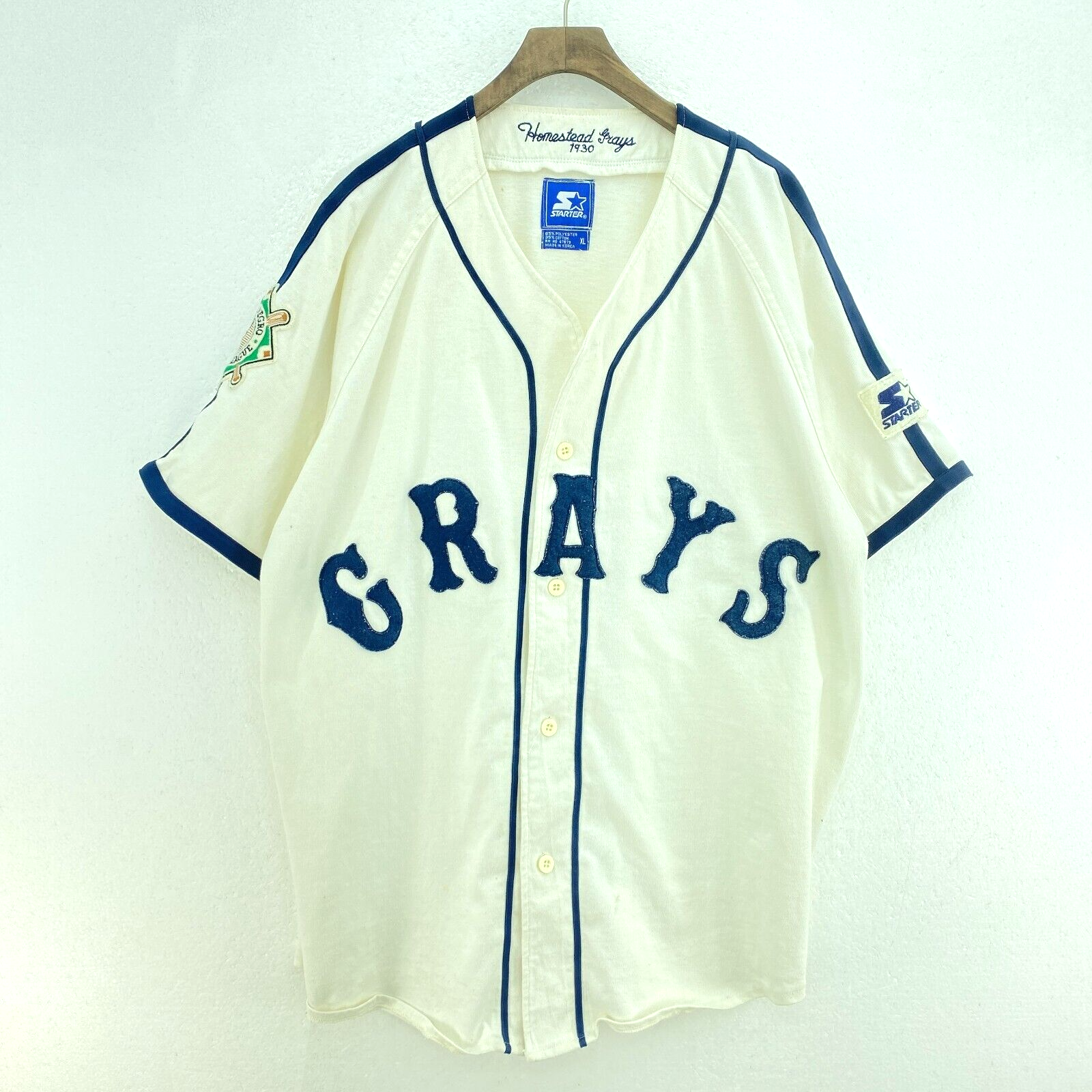 Vintage Starter Grays V-Neck Button Up White Jersey Size XL