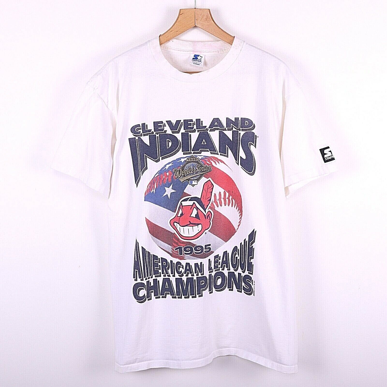 Cleveland Indians 1995 MLB Champ Starter T-shirt Size L Single Stitch