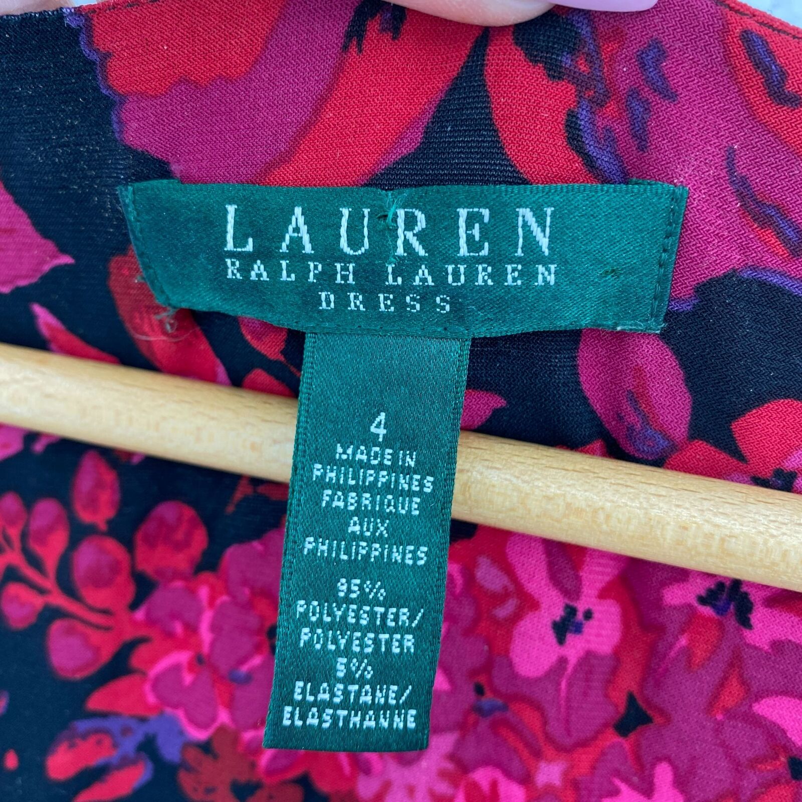 RALPH LAUREN Pink Floral Print A-line V-neck Dress Shoulder Pads Cap Sleeve