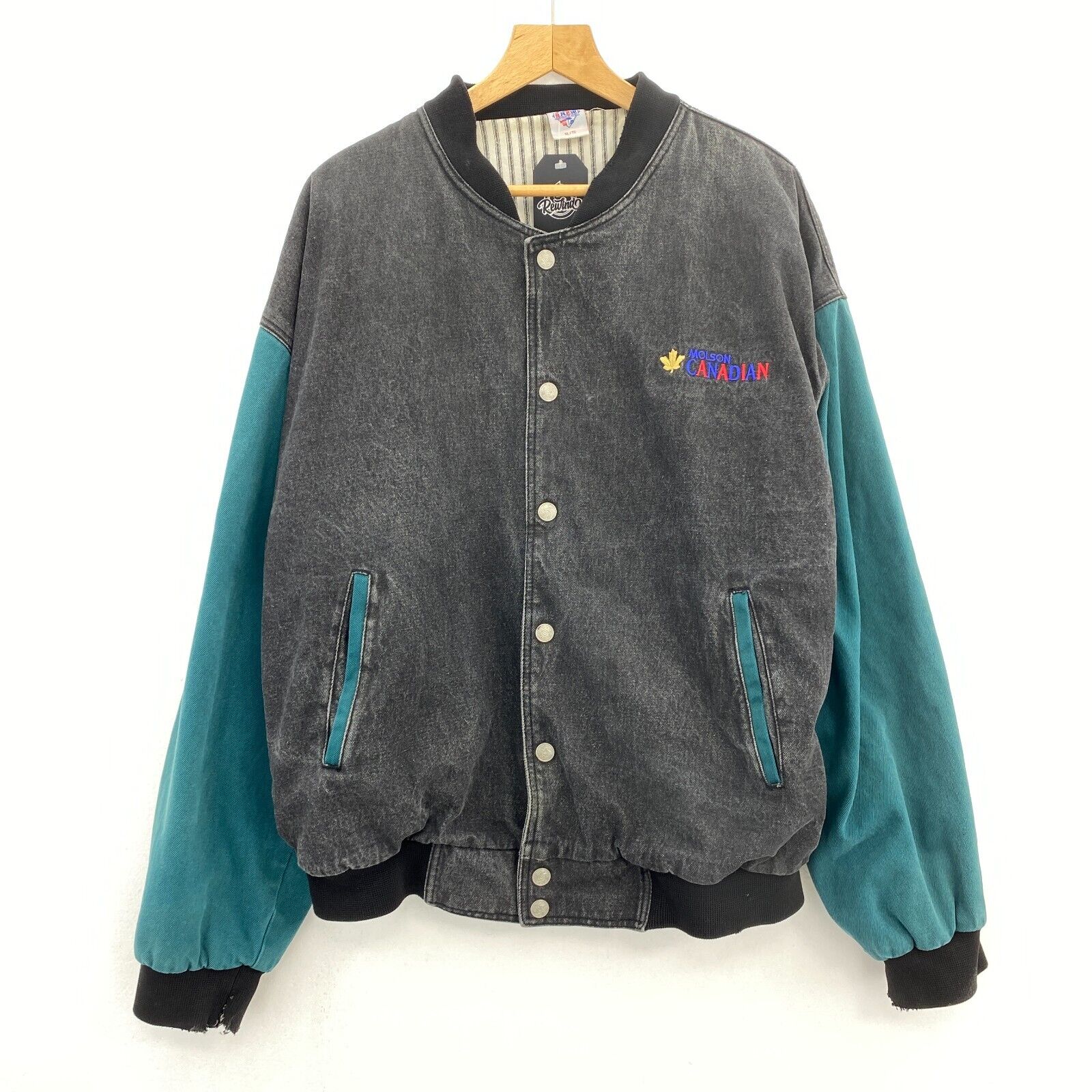 Molson Canadian Black Denim Jacket Size XL Snapped
