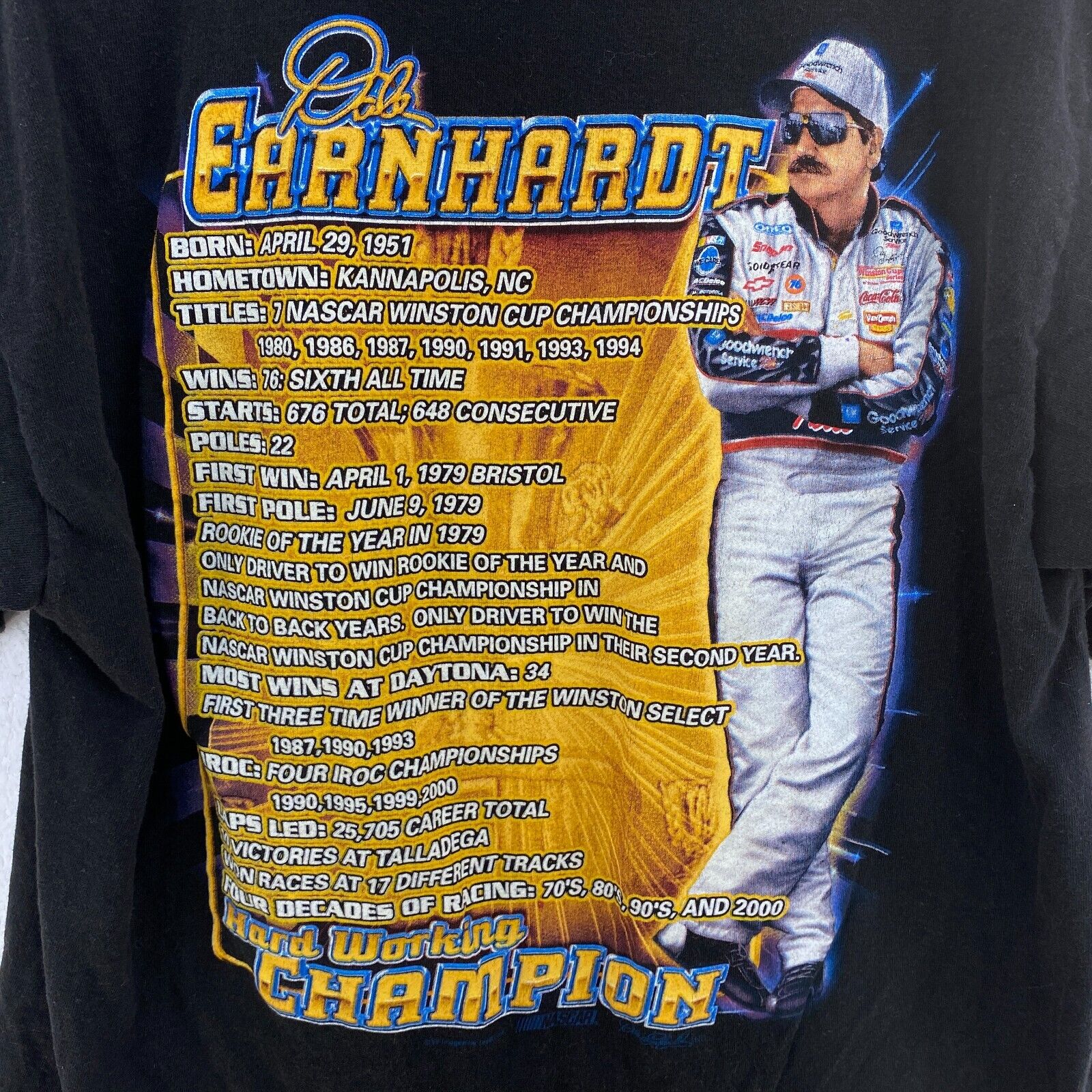 Vintage Chase Winston Cup Dale Earnhardth Black T-shirt Size L