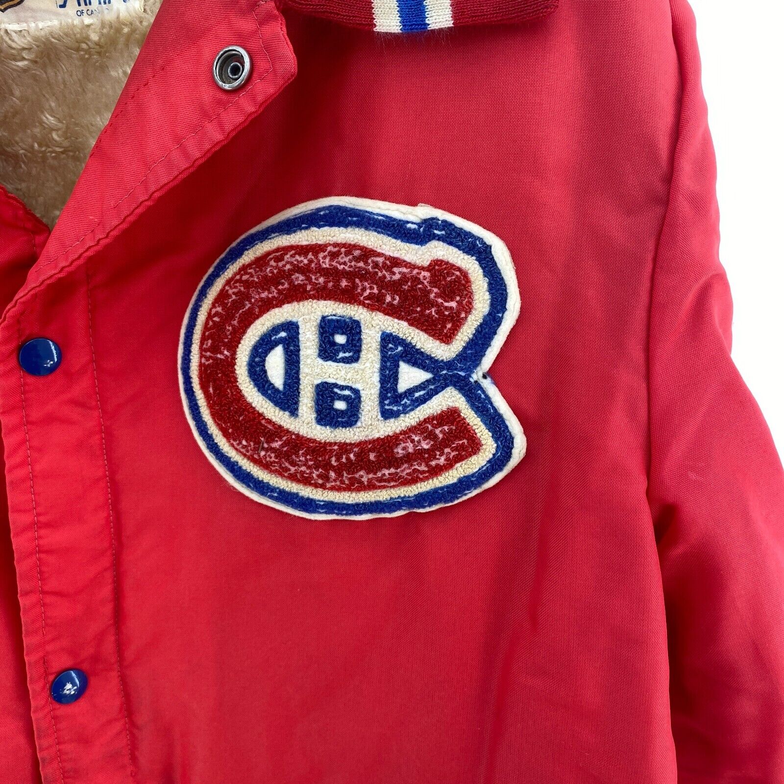 Vintage Montreal Canadiens Fleece Lined Snapped Red Insulated Jacket Size M