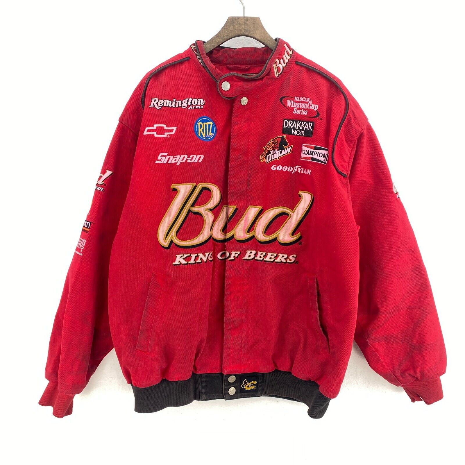 Vintage Chase Athentics Budweiser NASCAR Embroidered Jacket Size L Red