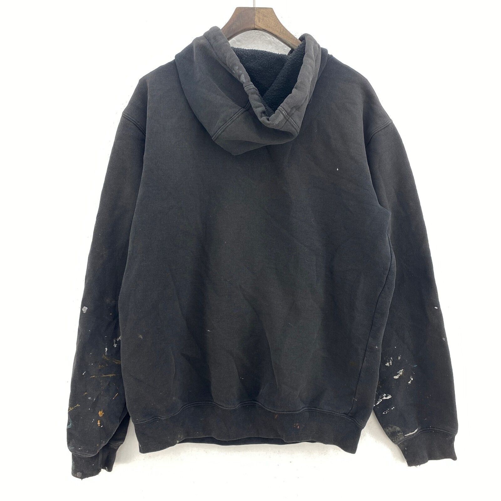 Carhartt Distressed Workwear Black Hoodie Size L Sleeve Spell Out