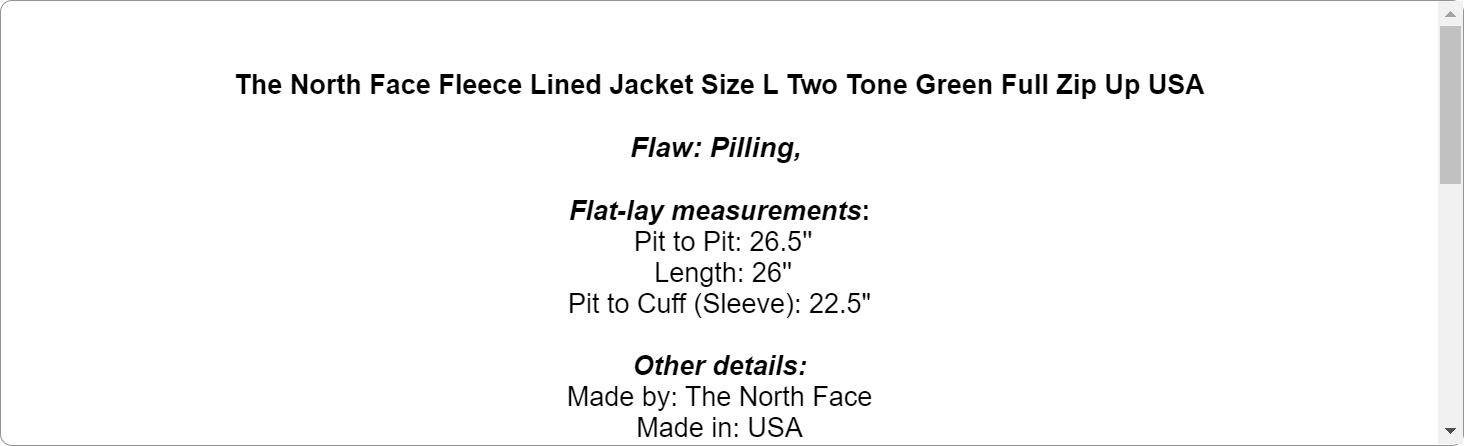 The North Face Fleece Lined Jacket Size L Two Tone Green Full Zip Up USA