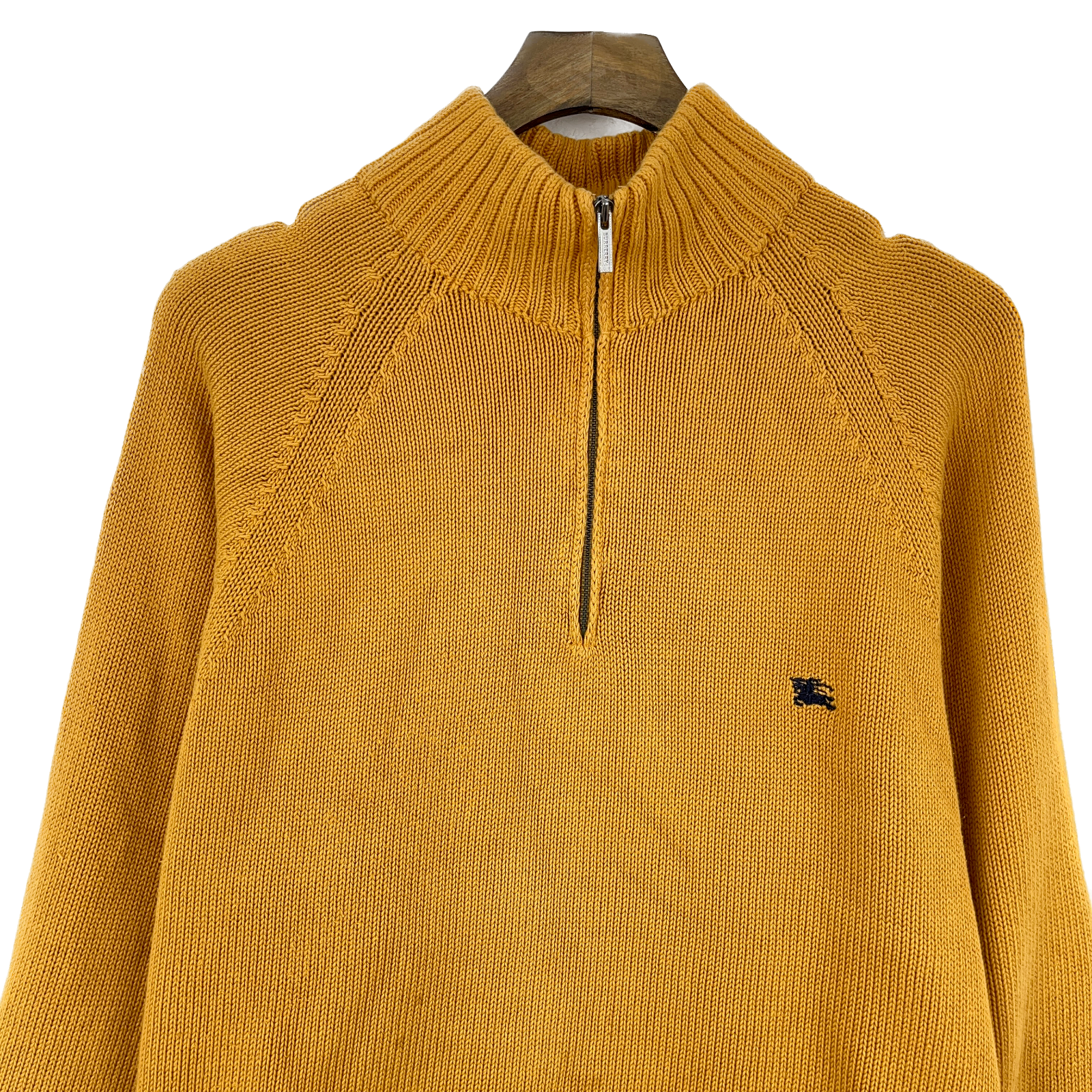 Vintage Burberry London Logo Quarter Zip Mustard Sweater Size 7