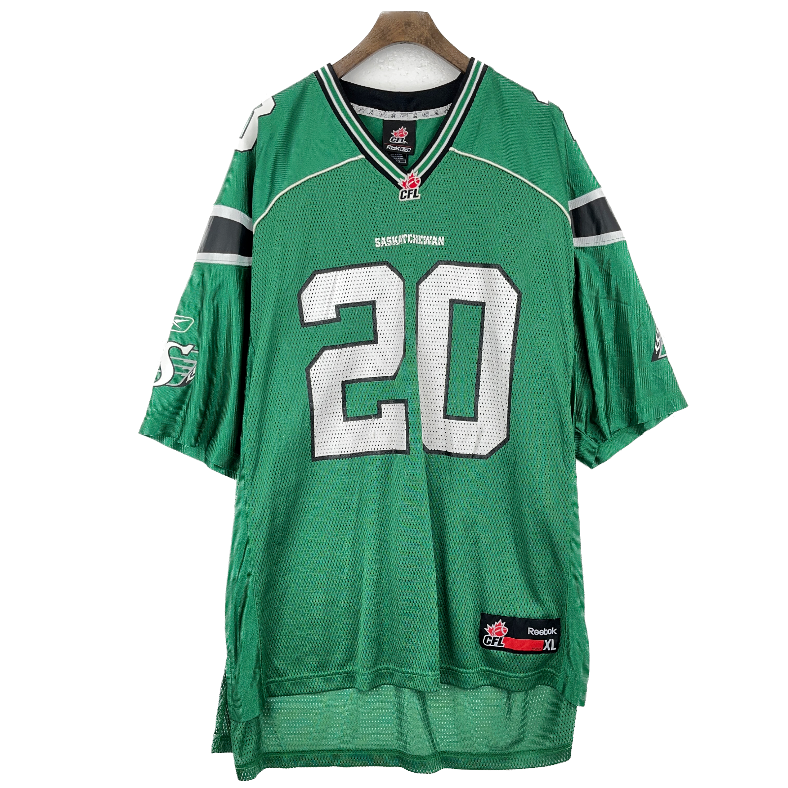 Vintage Saskatchewan Roughriders CFL Football Reebok Green V-Neck Jersey Size XL