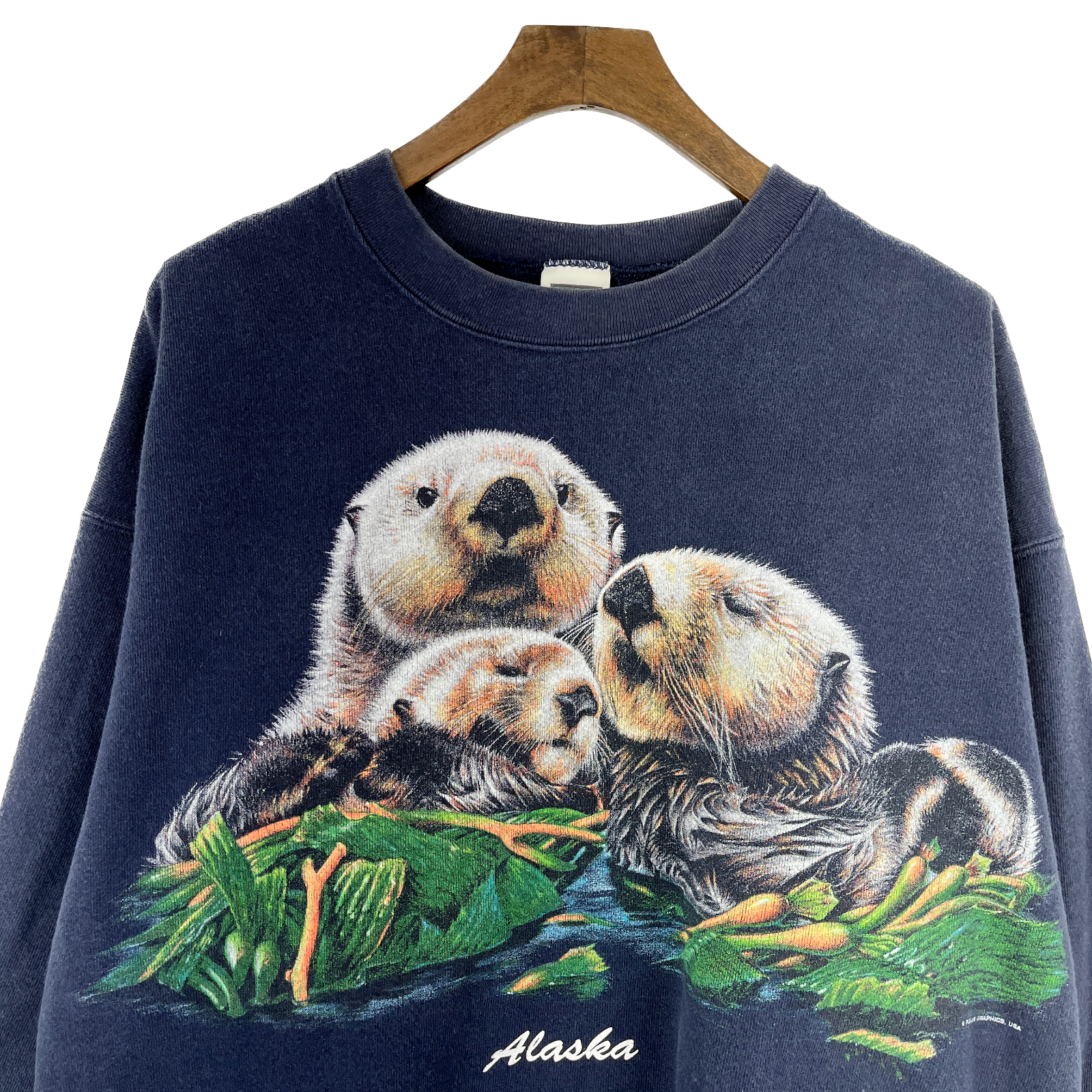 Vintage Alaska Sea Otter Navy Blue Sweatshirt Size XL